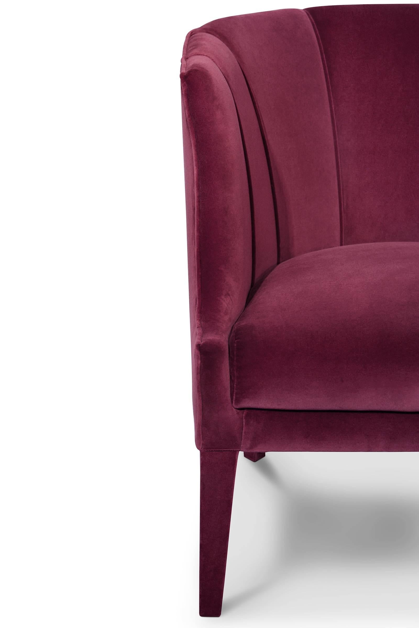 Contemporary Camilla Armchair in Cotton Velvet and Fully Upholstered For Sale