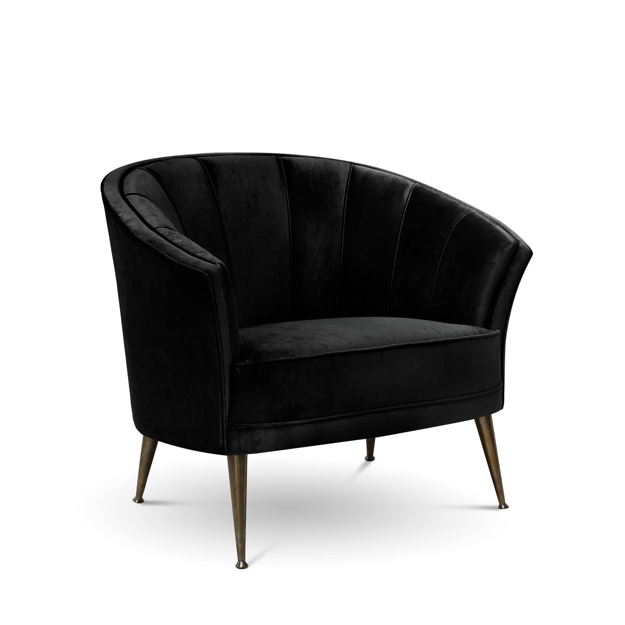 Arca Armchair in Cotton Velvet with Brass Feet In New Condition For Sale In Paris, FR