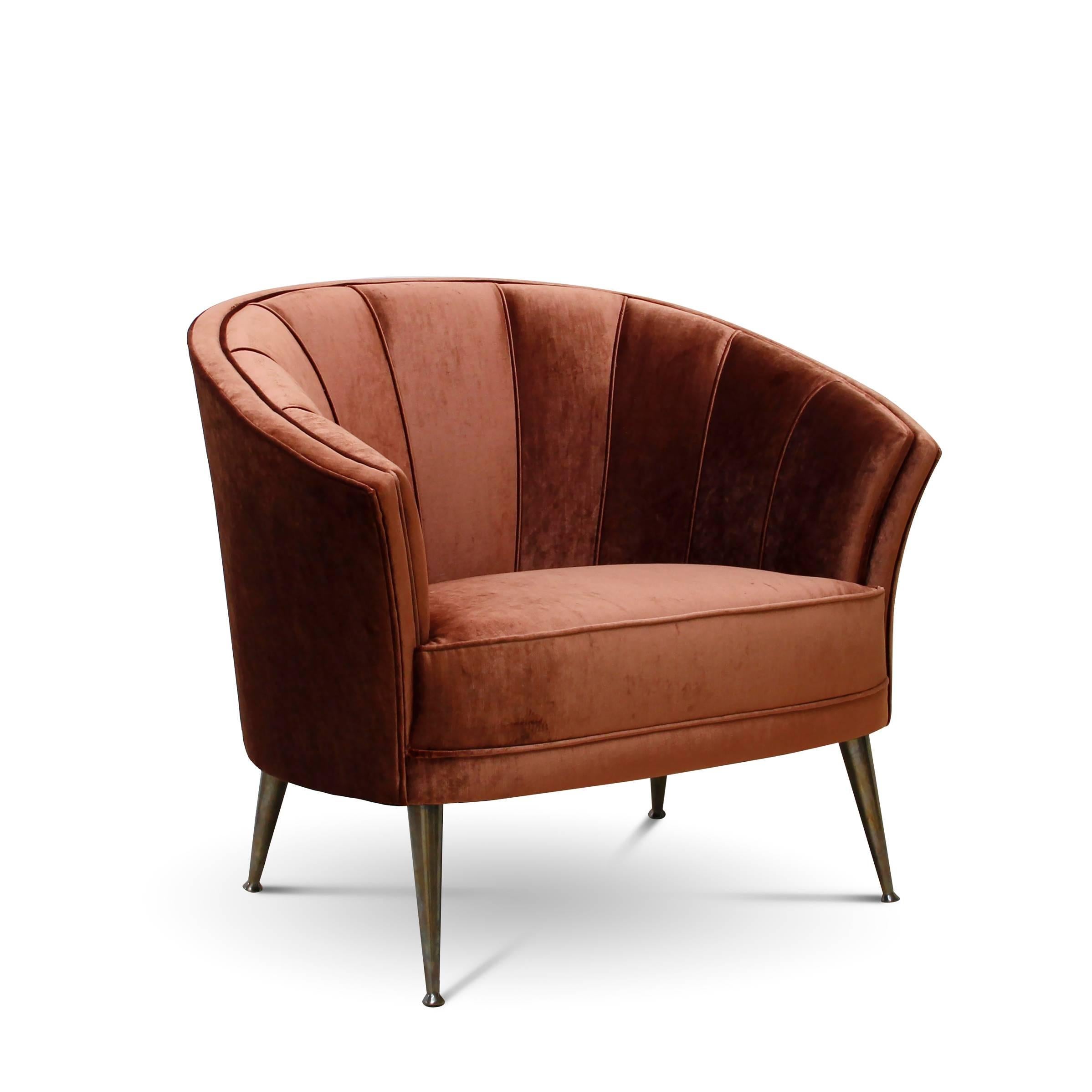 Hand-Crafted Arca Armchair in Cotton Velvet with Brass Feet For Sale