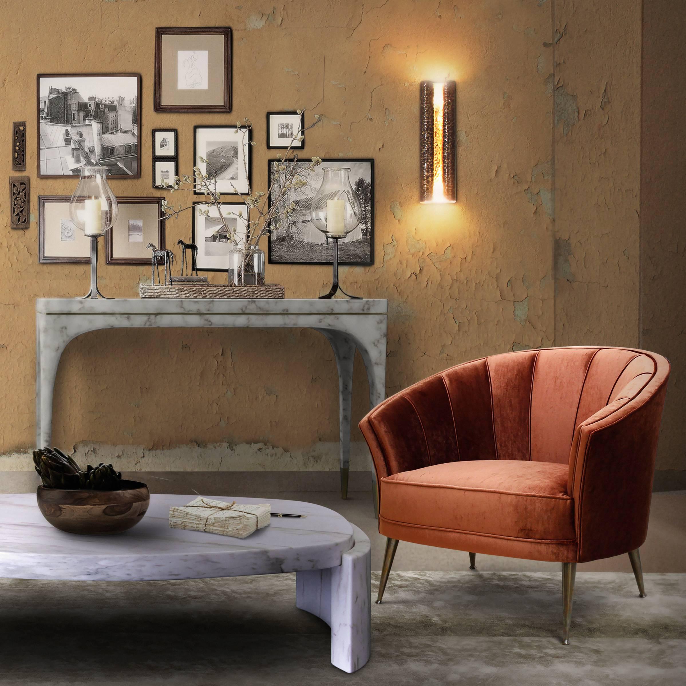 Arca Armchair in Cotton Velvet with Brass Feet For Sale 2