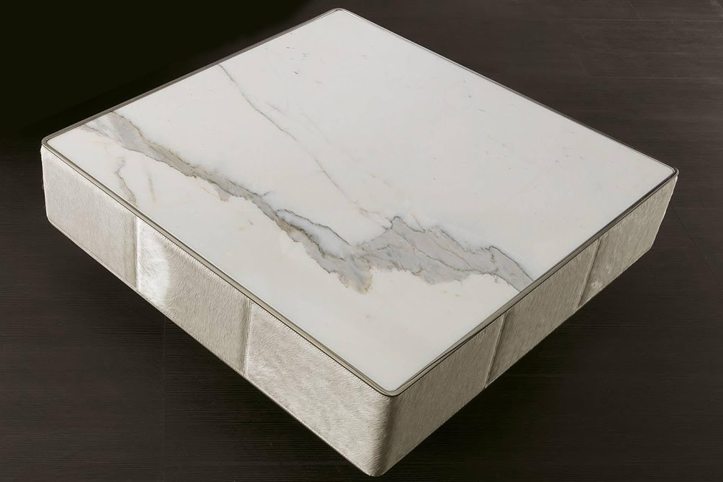 Italian Walter B Coffee Table with Marble Top and Quilted Structure For Sale