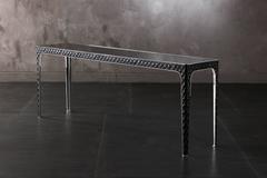 Shadow Console in Leather with Steel Legs Marble Top