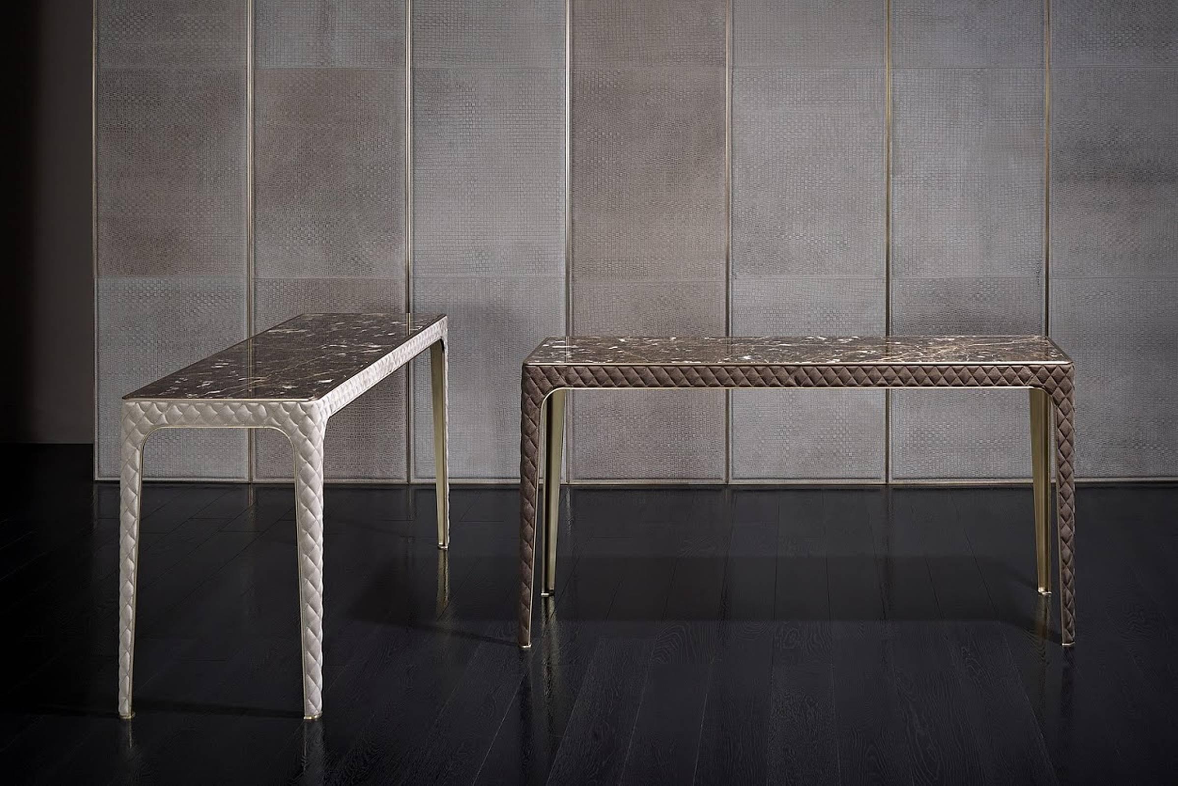 Shadow Console in Leather with Steel Legs Marble Top For Sale 1