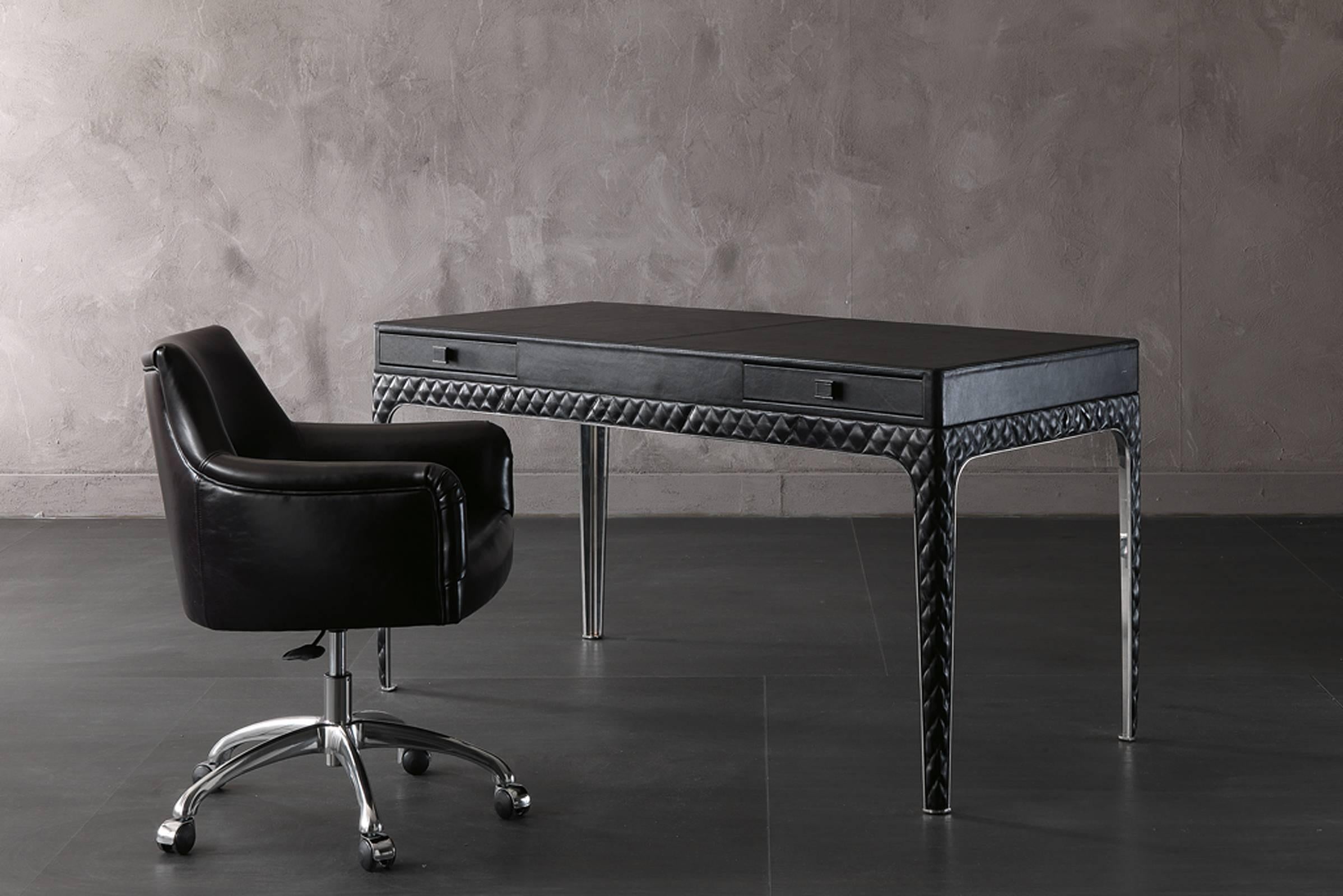 Italian Corto Desk with Stainless Steel or Bronze Structure in Leather For Sale
