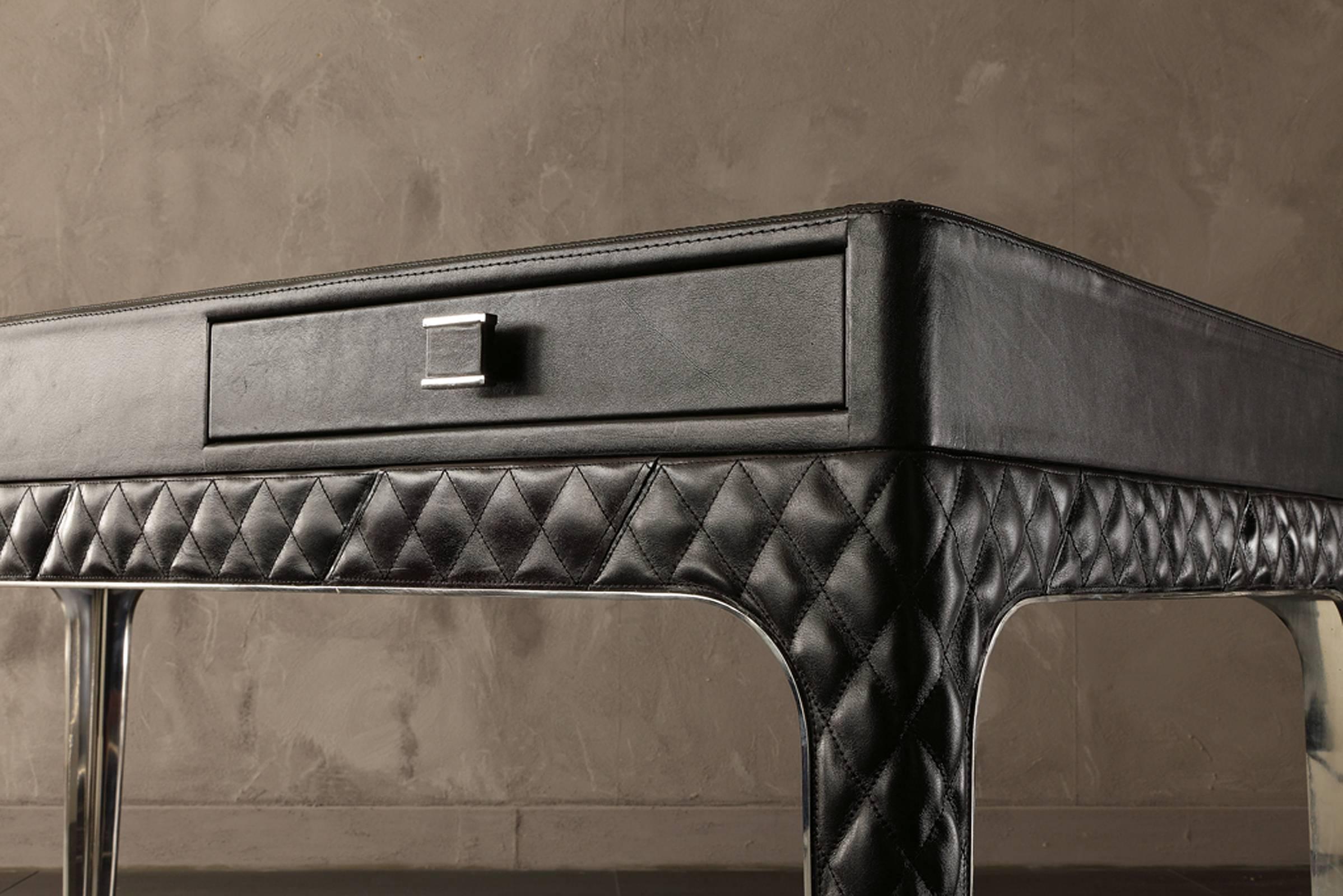 Contemporary Corto Desk with Stainless Steel or Bronze Structure in Leather For Sale
