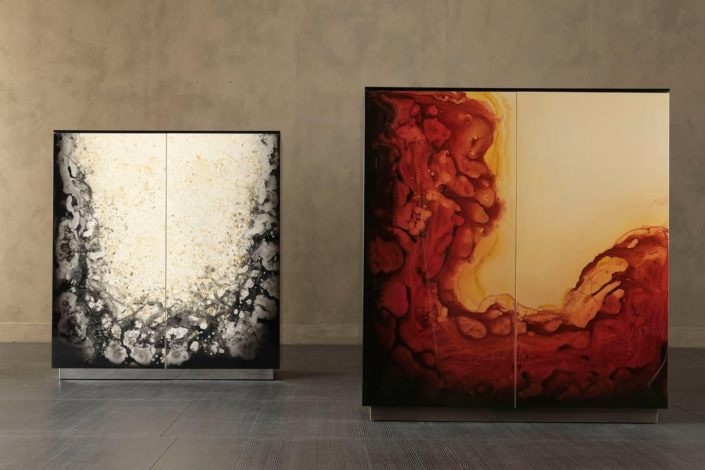 Credenza Fusion laccata lucida e con top in pelle in vendita 2