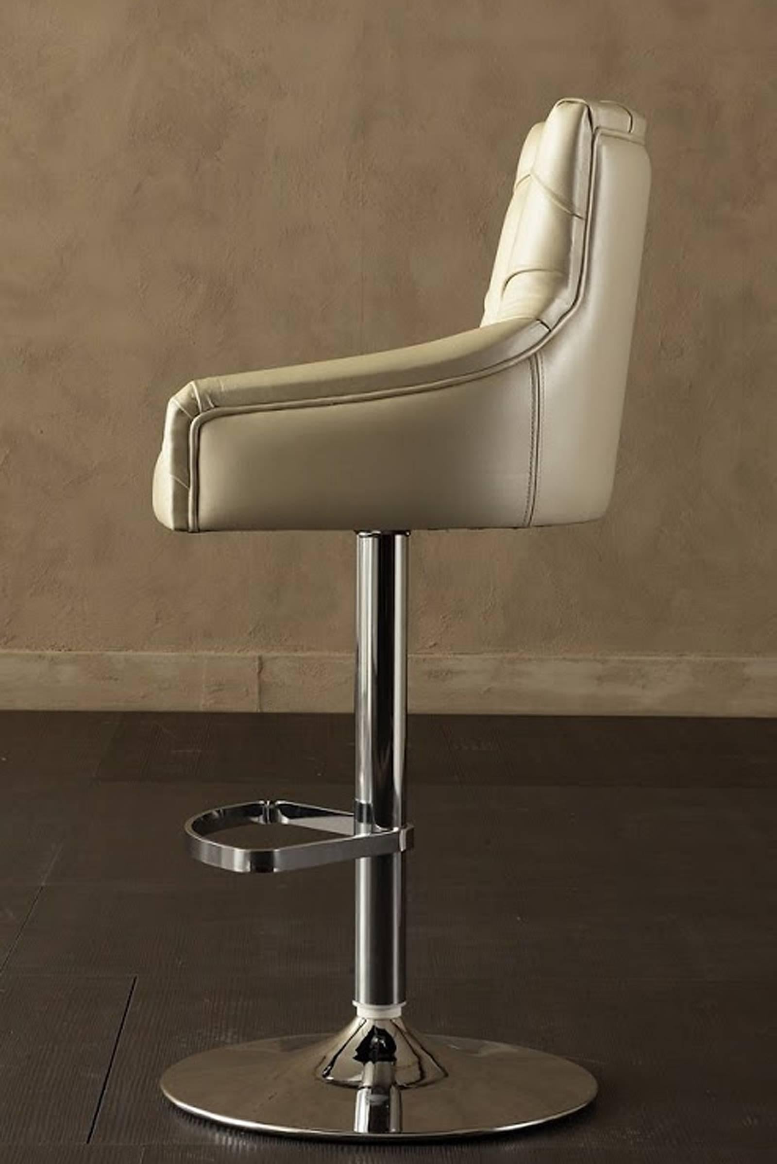 Italian Catana Bar Stool in Polished Steel with Leather seat  For Sale