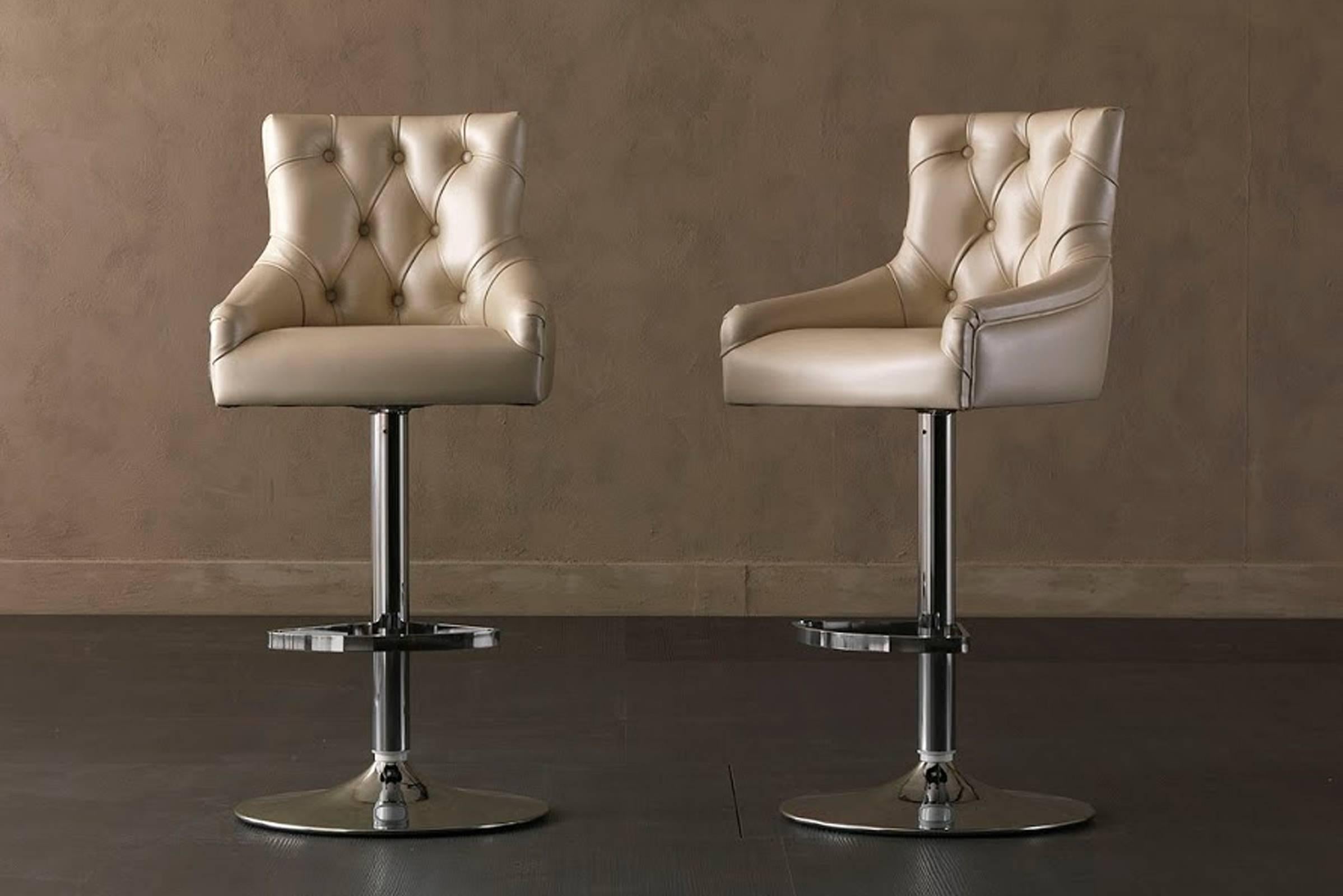 Contemporary Catana Bar Stool in Polished Steel with Leather seat  For Sale