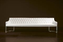 Catana Bench with White Genuine Leather and Polished Stainless Steel Base