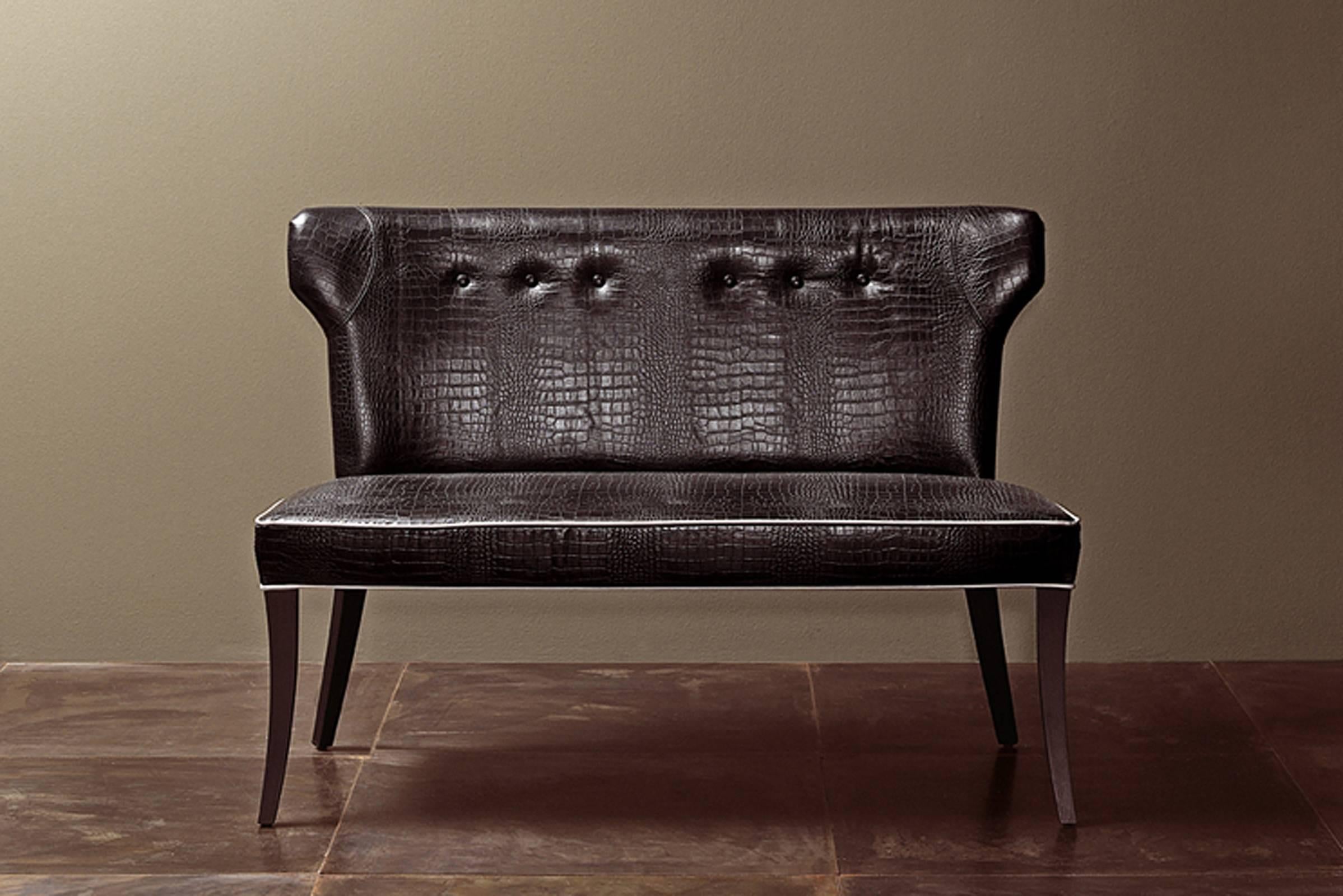 Contemporary Coralia Bench Seat Collection in Wood with Upholstered Leather For Sale