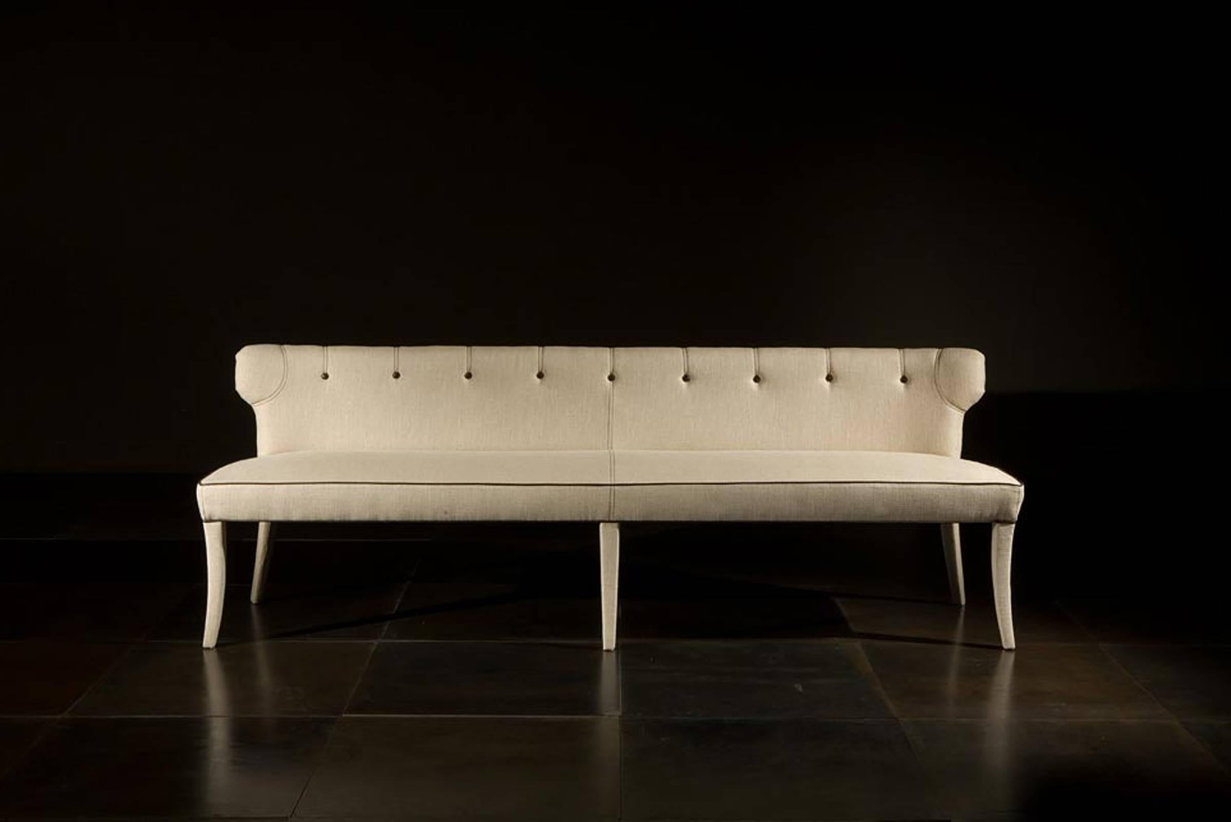 Italian Coralia Bench Seat Collection in Wood with Upholstered Leather For Sale