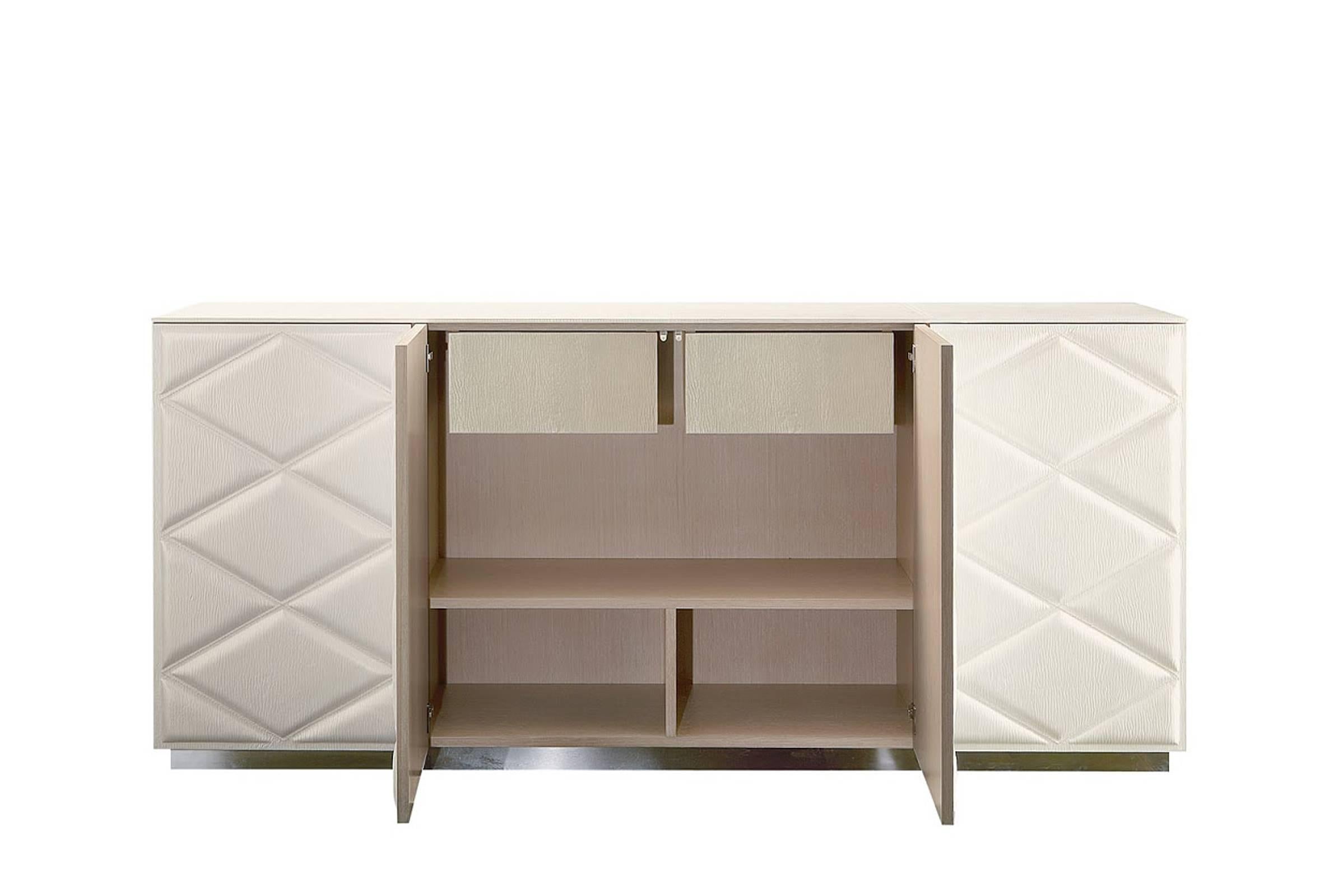 Italian Lounge Smart Sideboard Covered in Leather with Steel or Bronze Structure For Sale