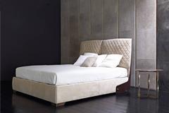Premium Bed with Smooth Leather and Matlassé Upholstery Headboard
