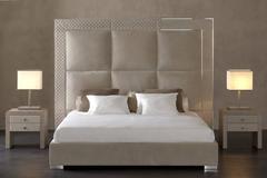 Sigma Bed with Low Headboard, Leather Upholstery Bronze or Steel Frame