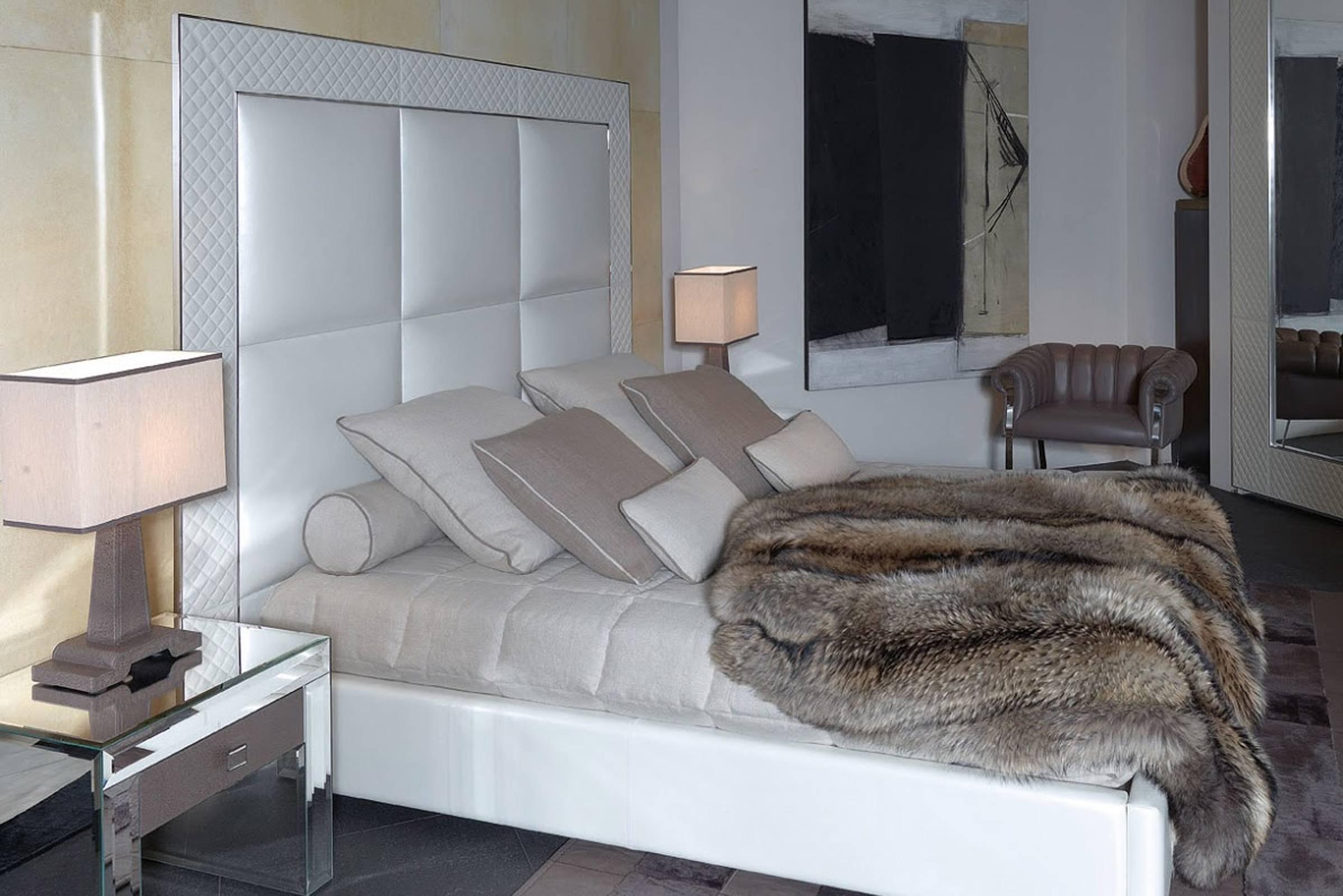 Italian Sigma Bed with Low Headboard, Leather Upholstery Bronze or Steel Frame For Sale