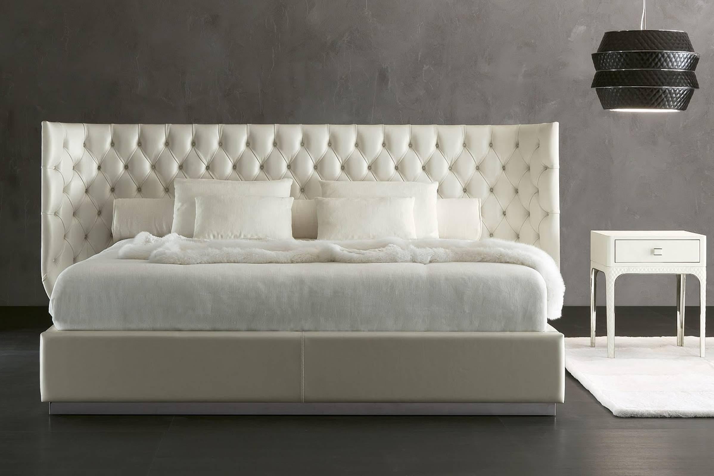 Italian Agra Bed in Fabric and Headboard with Fabric Matelasse