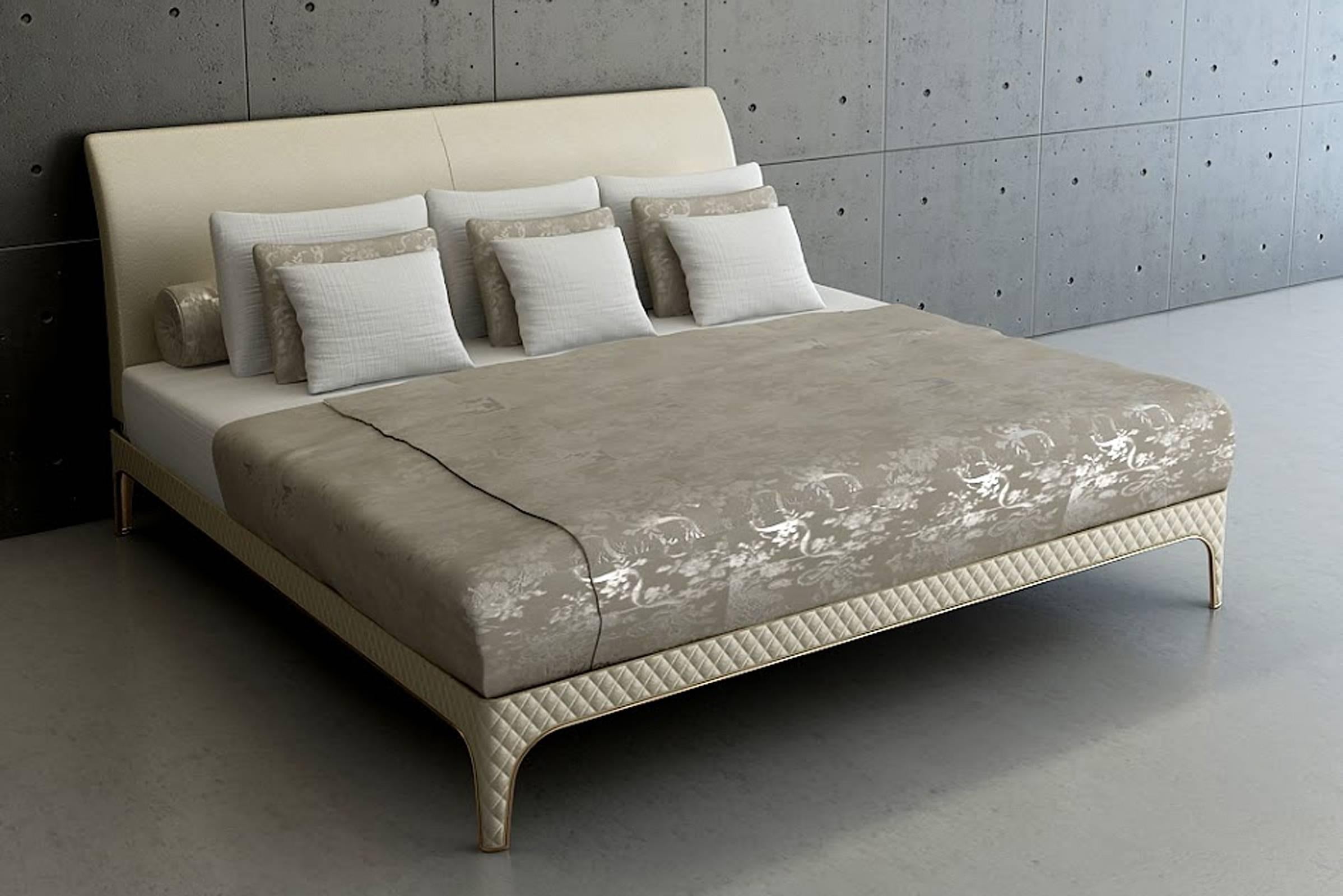 Contemporary Karma Bed with Steel Frame and hand crafted padded Leather