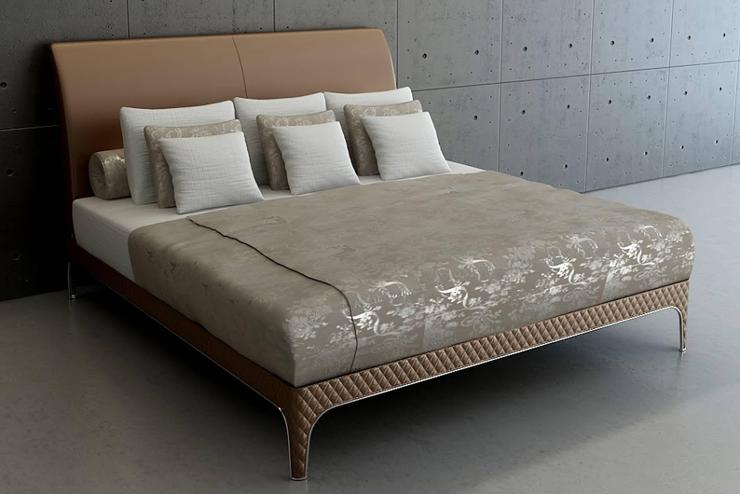 Karma Bed with Steel Frame and hand crafted padded Leather In Excellent Condition In Paris, FR