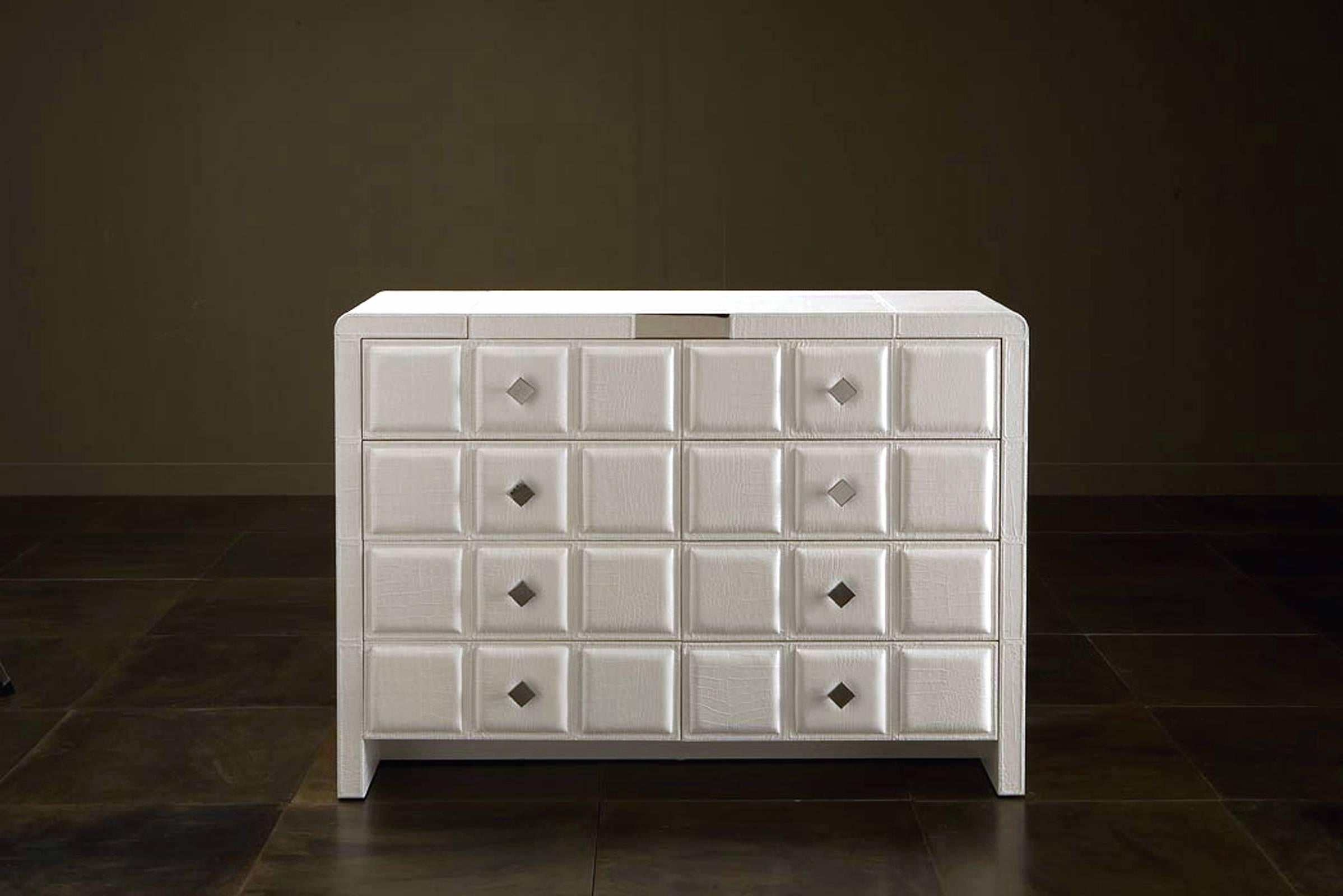 Italian Pragma Chest of Drawers with Hand Crafted Leather and Steel Details