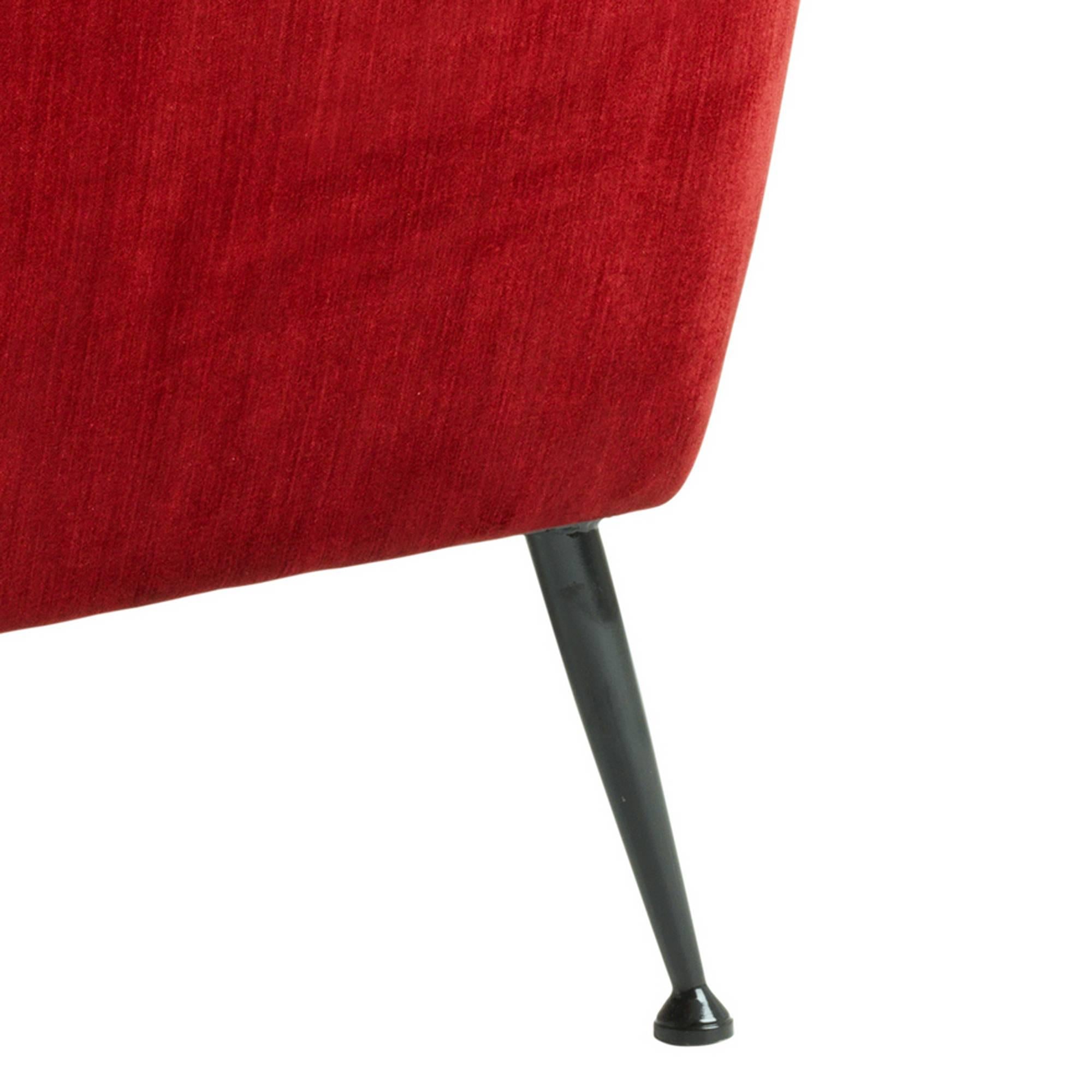Red Lounge Chair with Red Essex Fabric and Bronze Legs 1