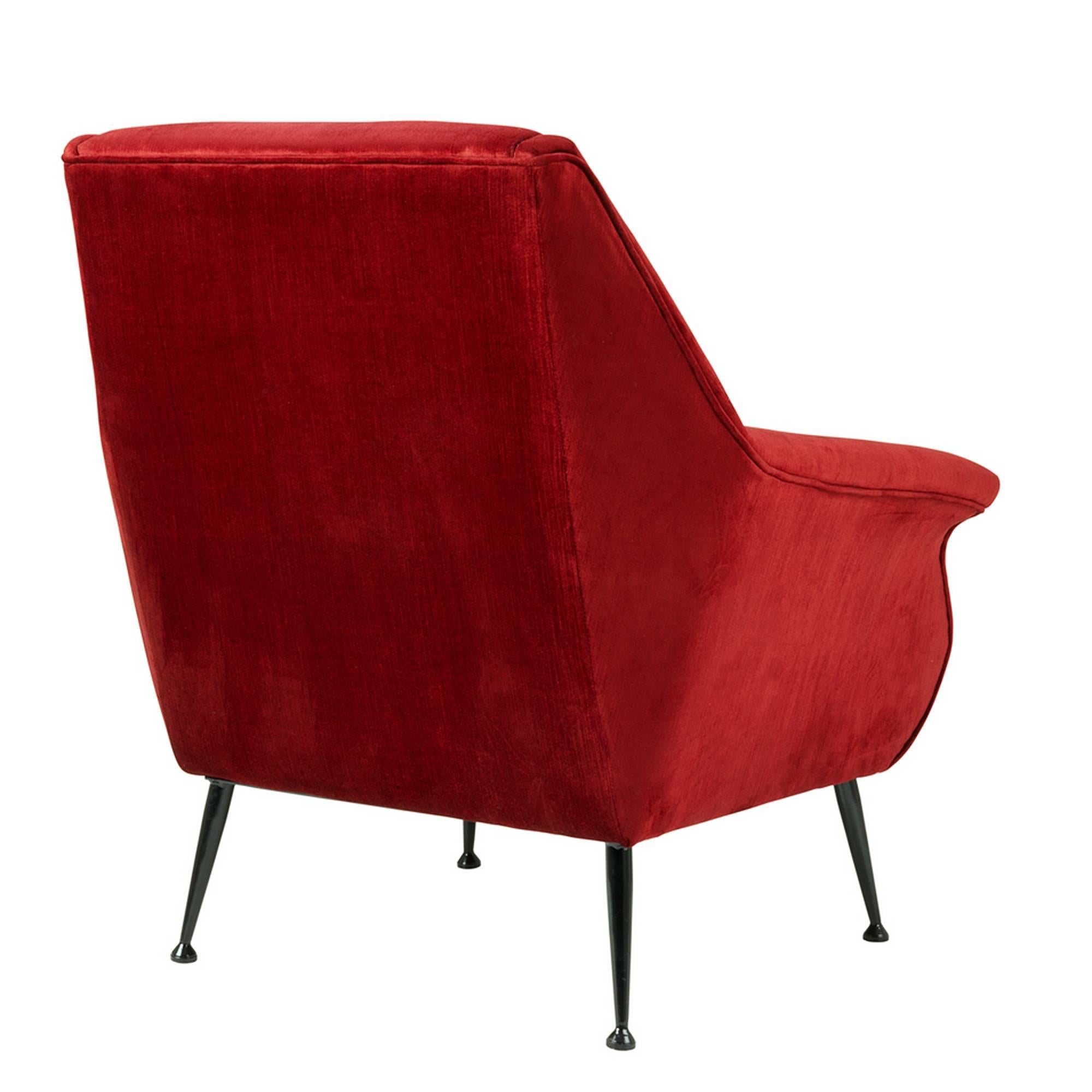 Chinese Red Lounge Chair with Red Essex Fabric and Bronze Legs