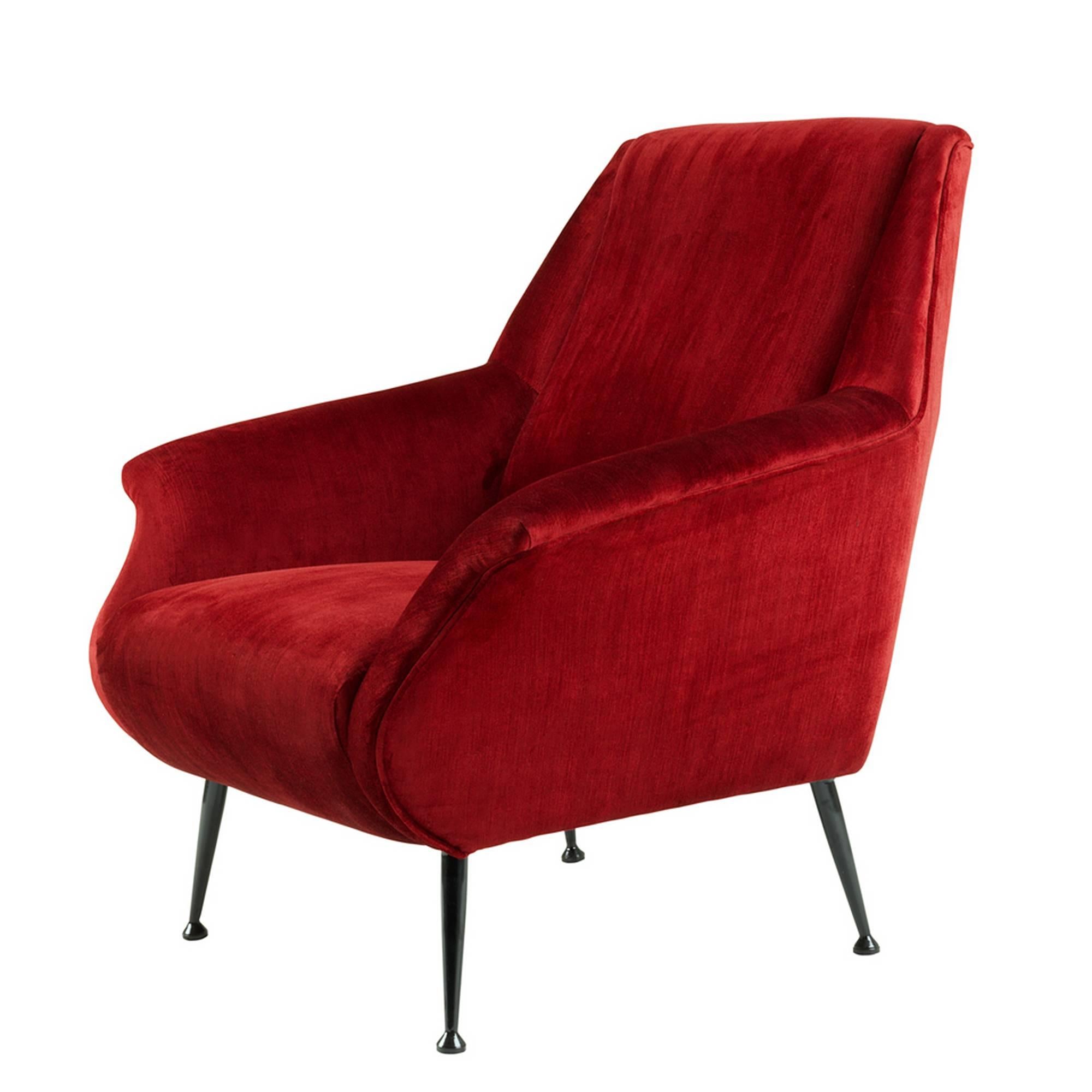 Armchair Red Lounge made with red Essex fabric 
(with fire retardant.) Pinewood structure and bronze legs.

  