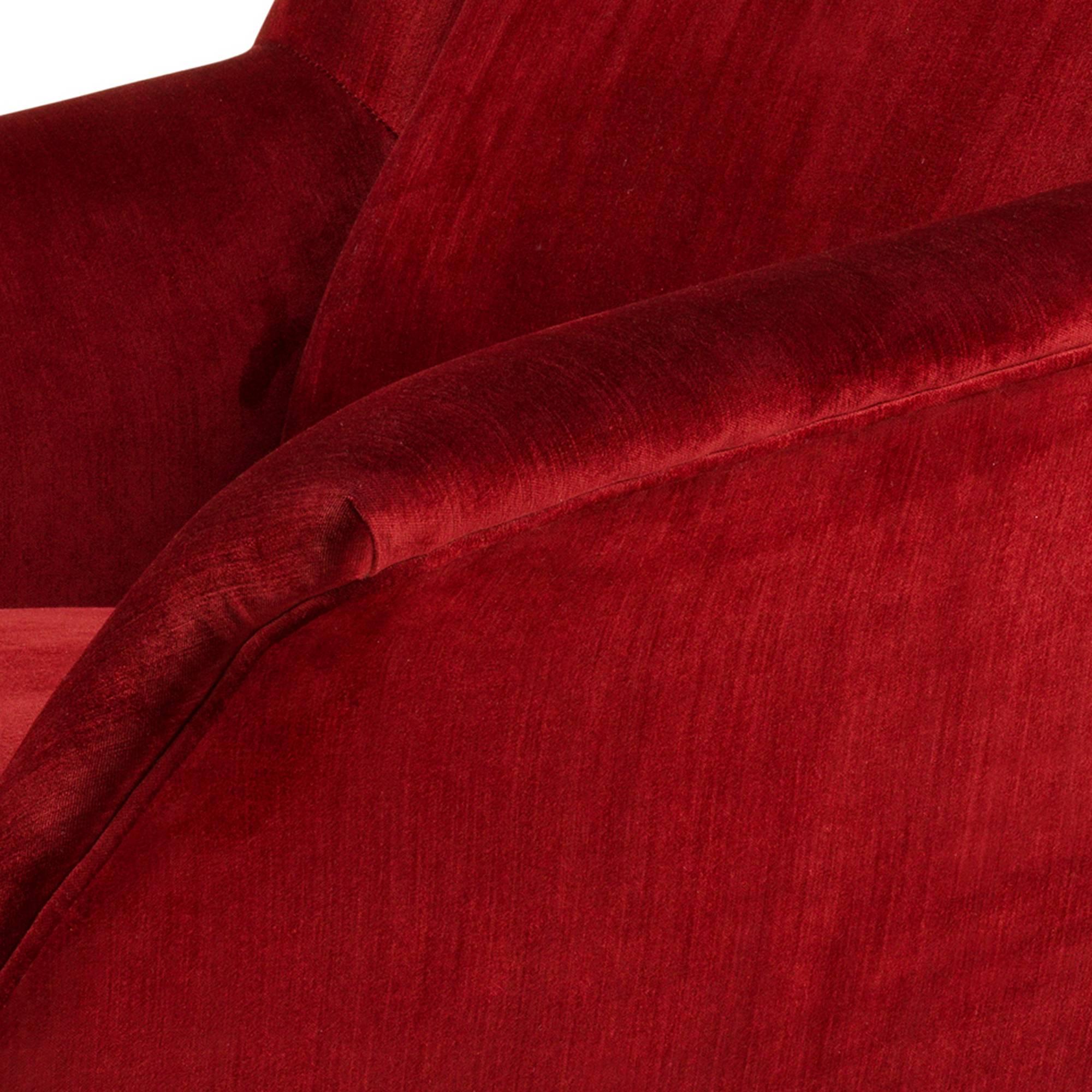 Contemporary Red Lounge Chair with Red Essex Fabric and Bronze Legs