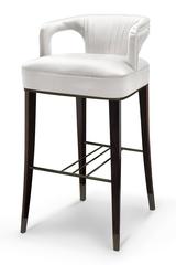 Orka Bar Stool Cotton Satin Oak with Walnut Stain and Brass