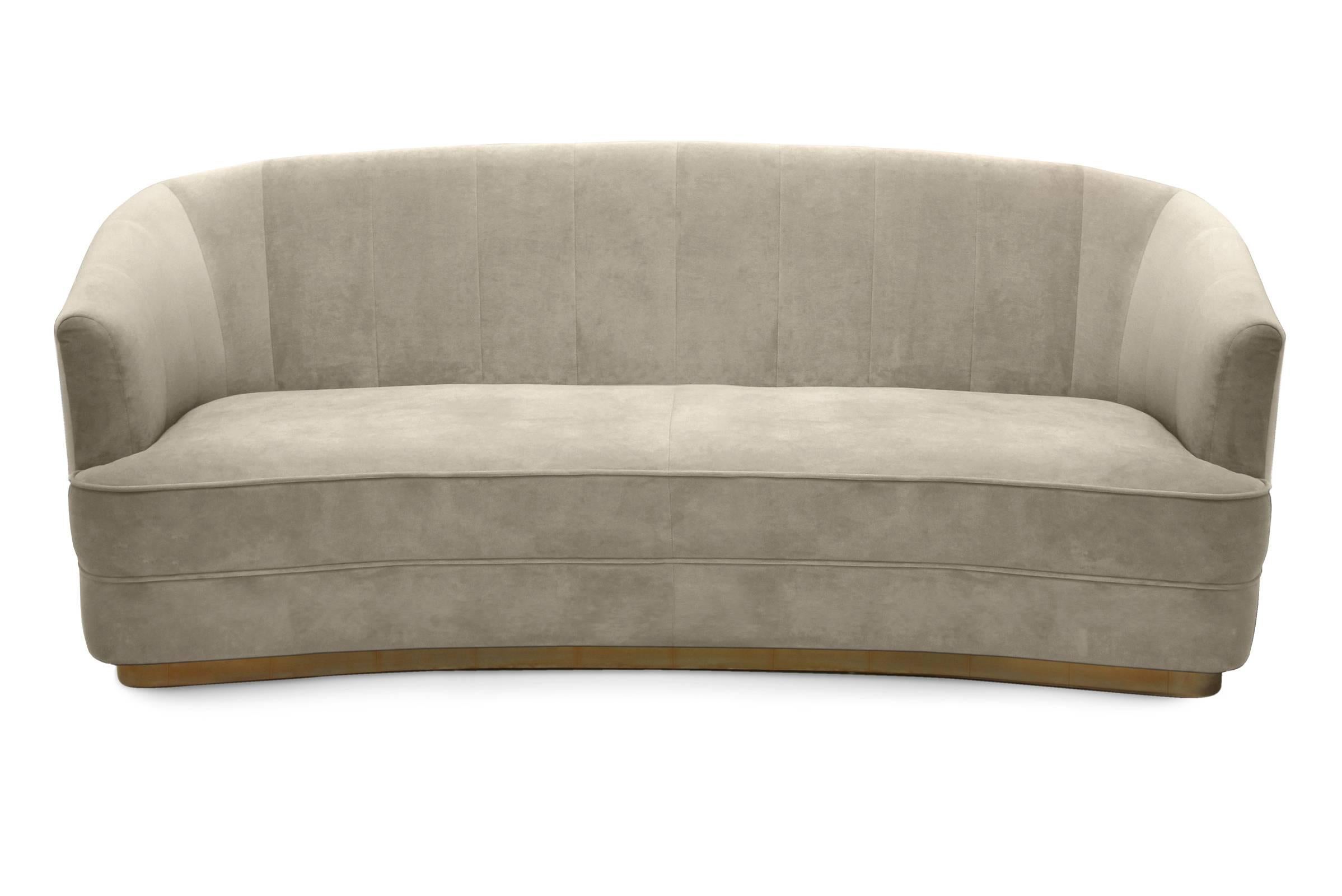 Saga Sofa in Cotton Velvet Fabric Brass Base In Excellent Condition For Sale In Paris, FR