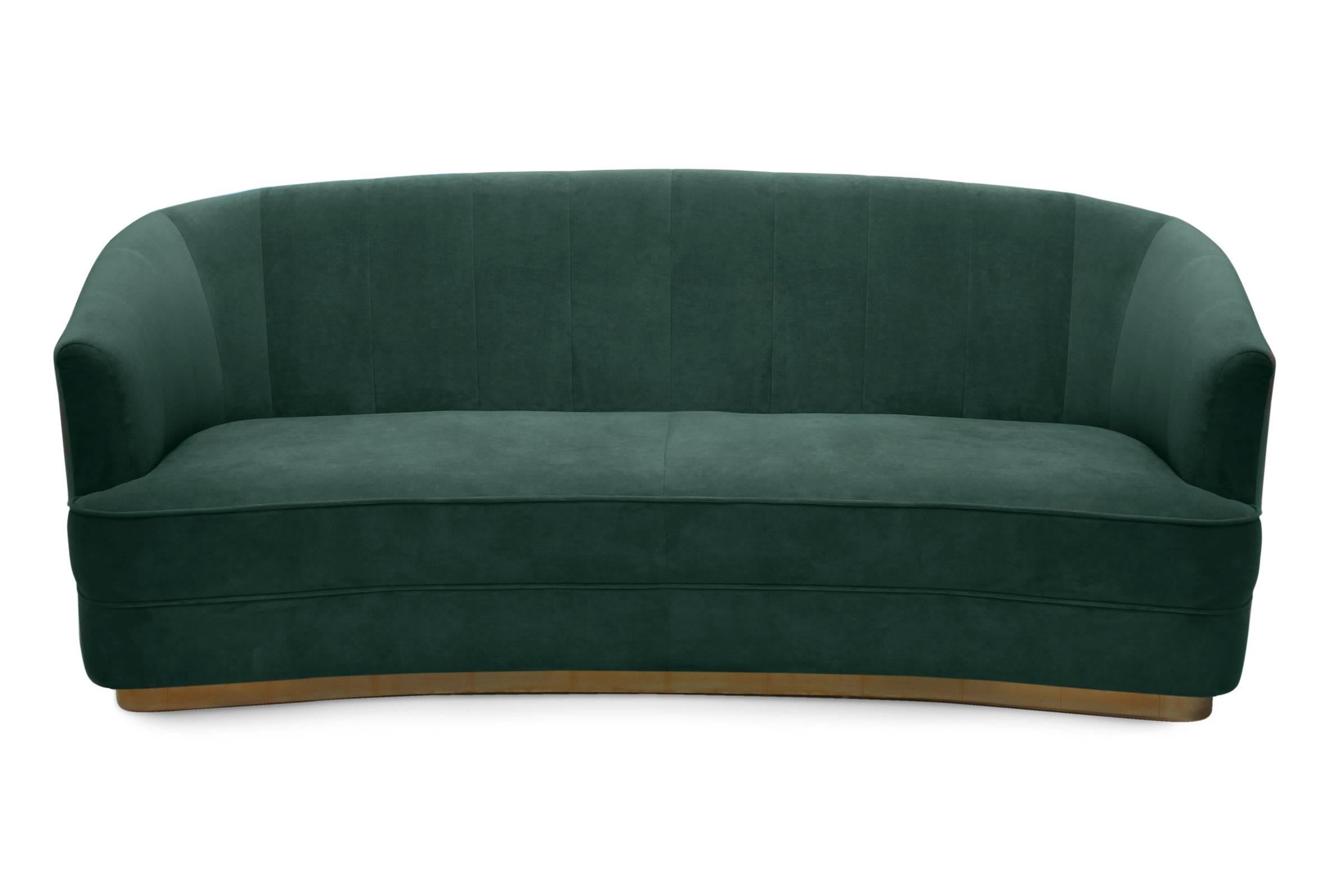 Contemporary Saga Sofa in Cotton Velvet Fabric Brass Base For Sale
