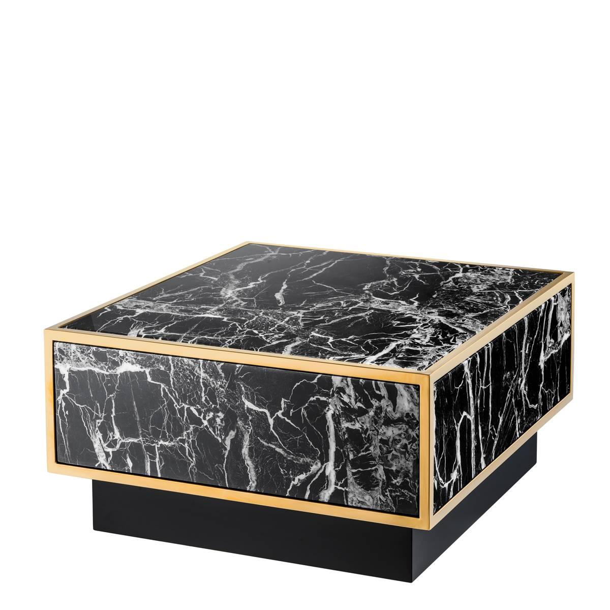 Chinese Floors Set of Four Coffee Table Square Tables Gold Finish and Resin Marble