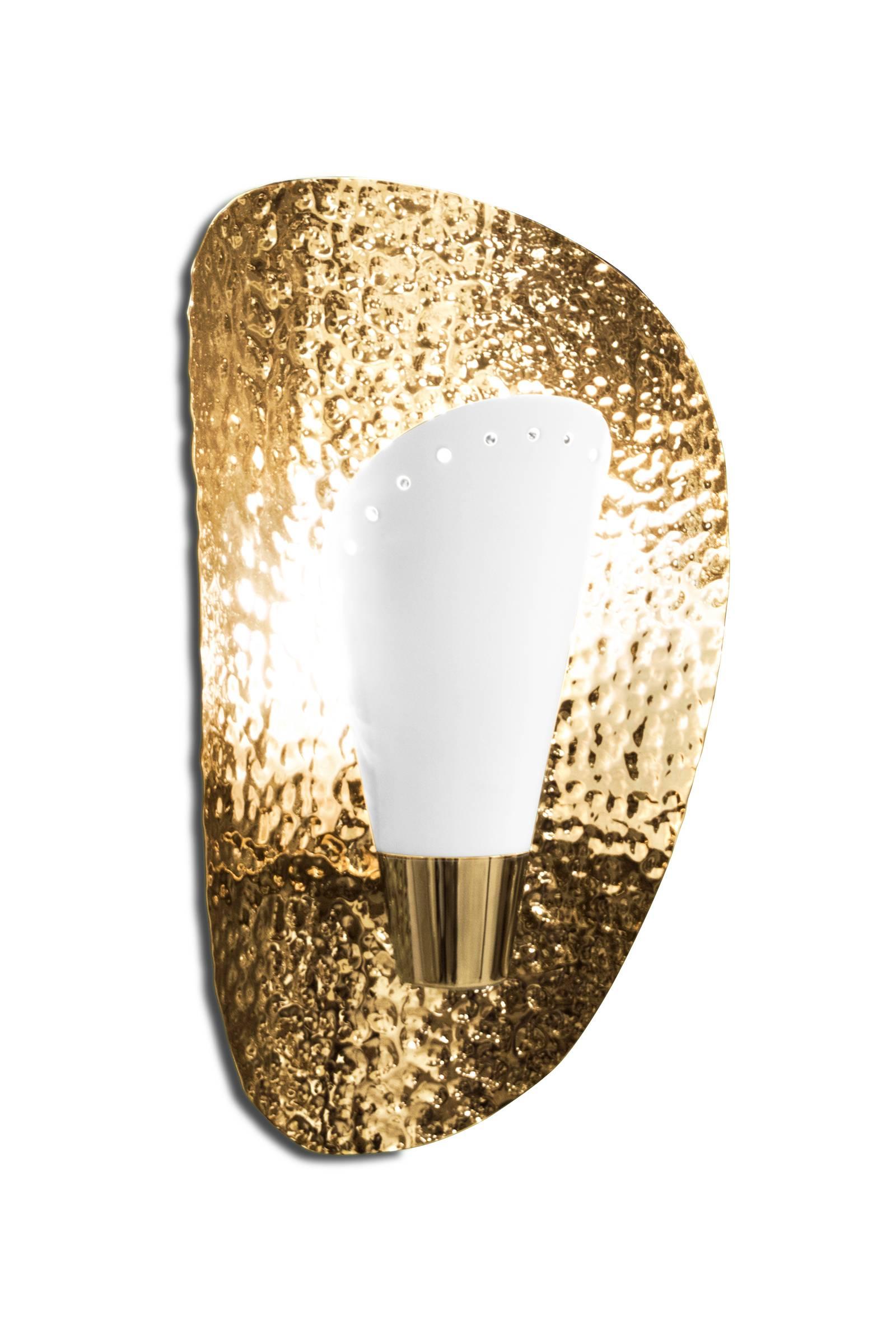 hammered brass round wall light