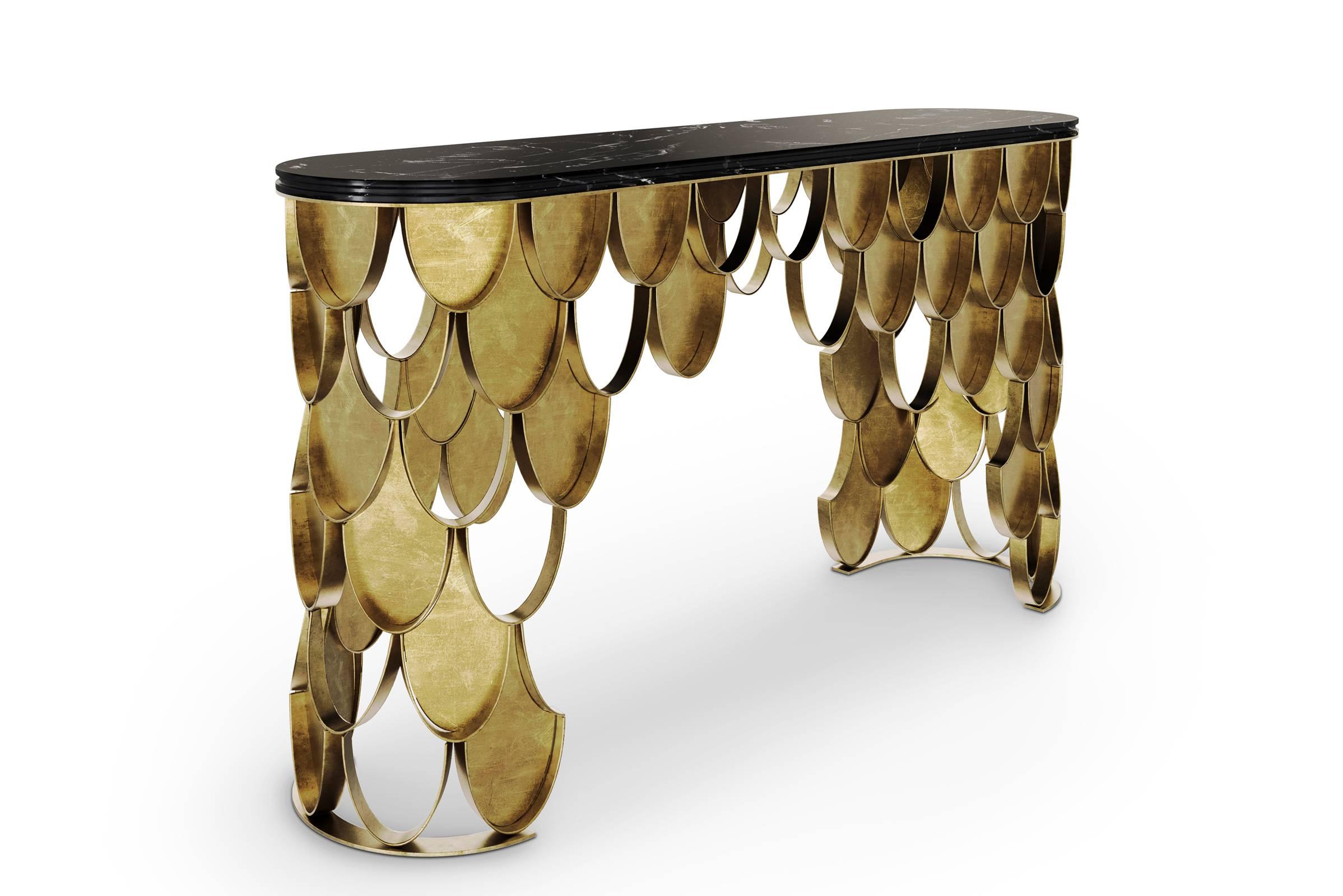 Carpus Console in Brushed Aged Brass with Nero Marble Top In Excellent Condition For Sale In Paris, FR