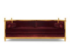 Canapé New Castle avec tissu en velours de coton et feuille d'or vieillie