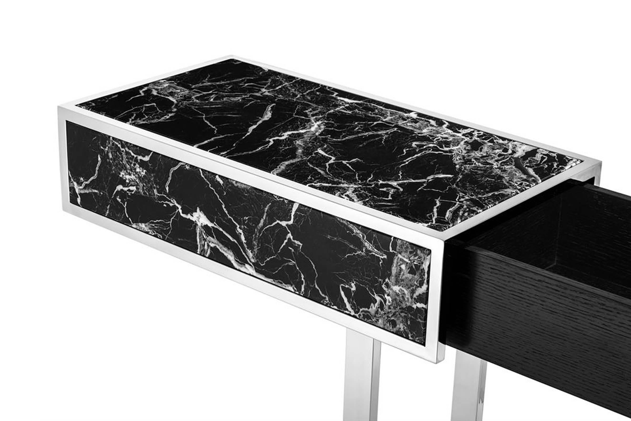Polished Dallas Console Table with Resin Marble Top and Stainless Steel Base