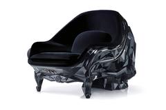 Skull Armchair Faceted Handcrafted with Black Velvet Seat