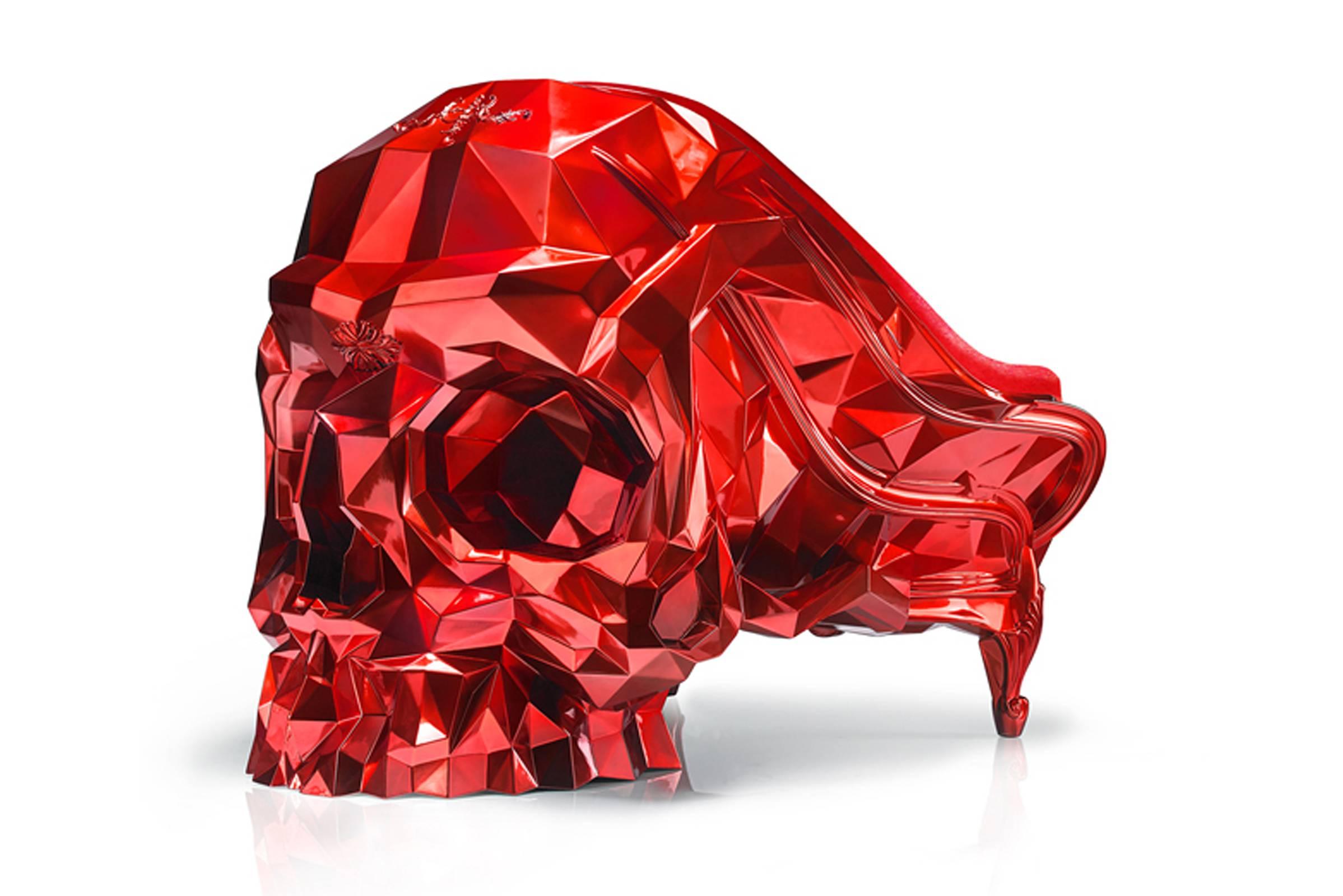 Skull Armchair Faceted Handcrafted with Black Velvet Seat In Excellent Condition For Sale In Paris, FR