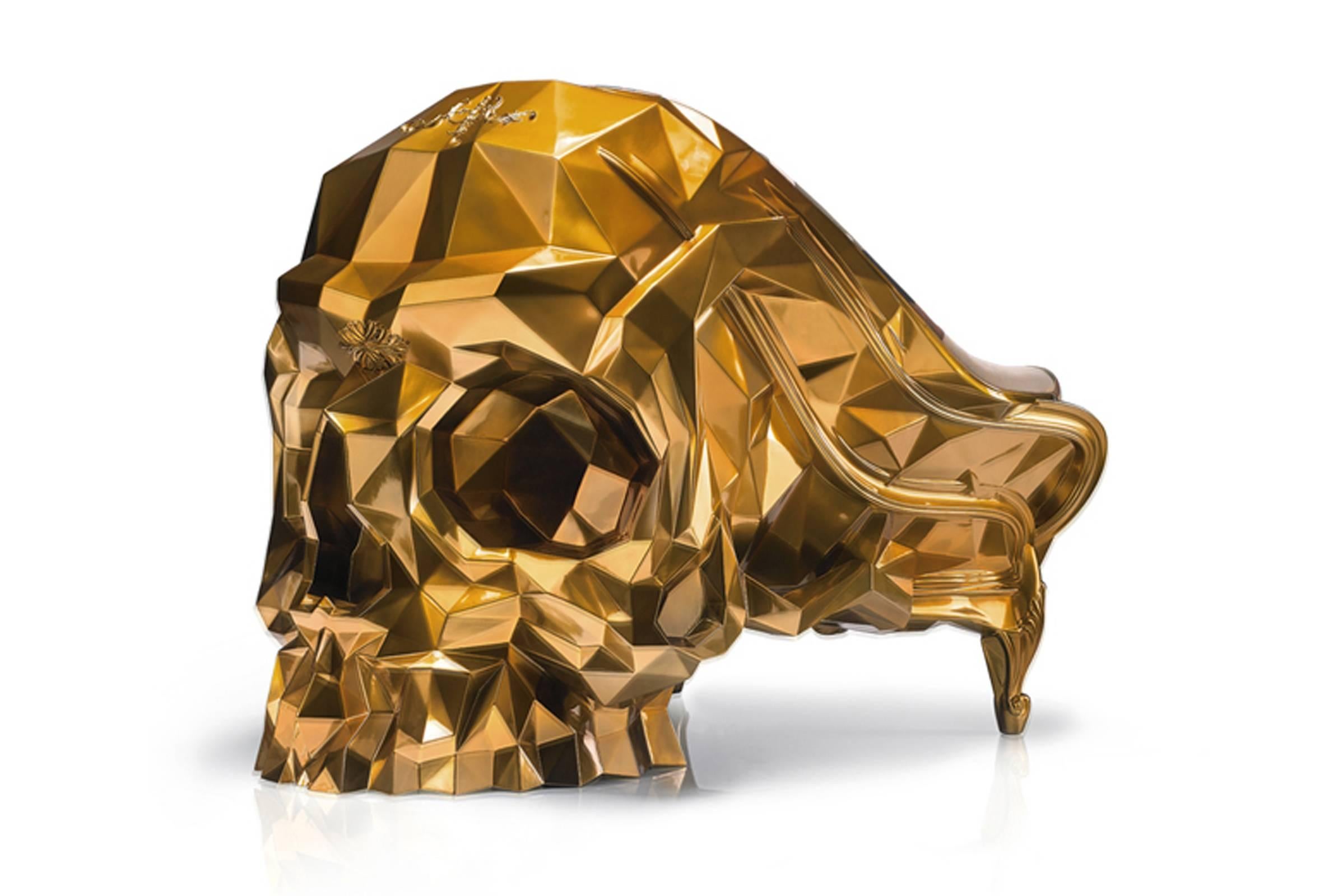 Contemporary Skull Armchair Faceted Handcrafted with Black Velvet Seat For Sale