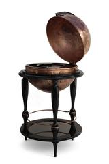 Bar Planisphere en cuivre martelé à la main, bois laqué noir et verre