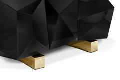 Scorpio Sideboard in Wood Carving Lacquered in Black with Golded Details