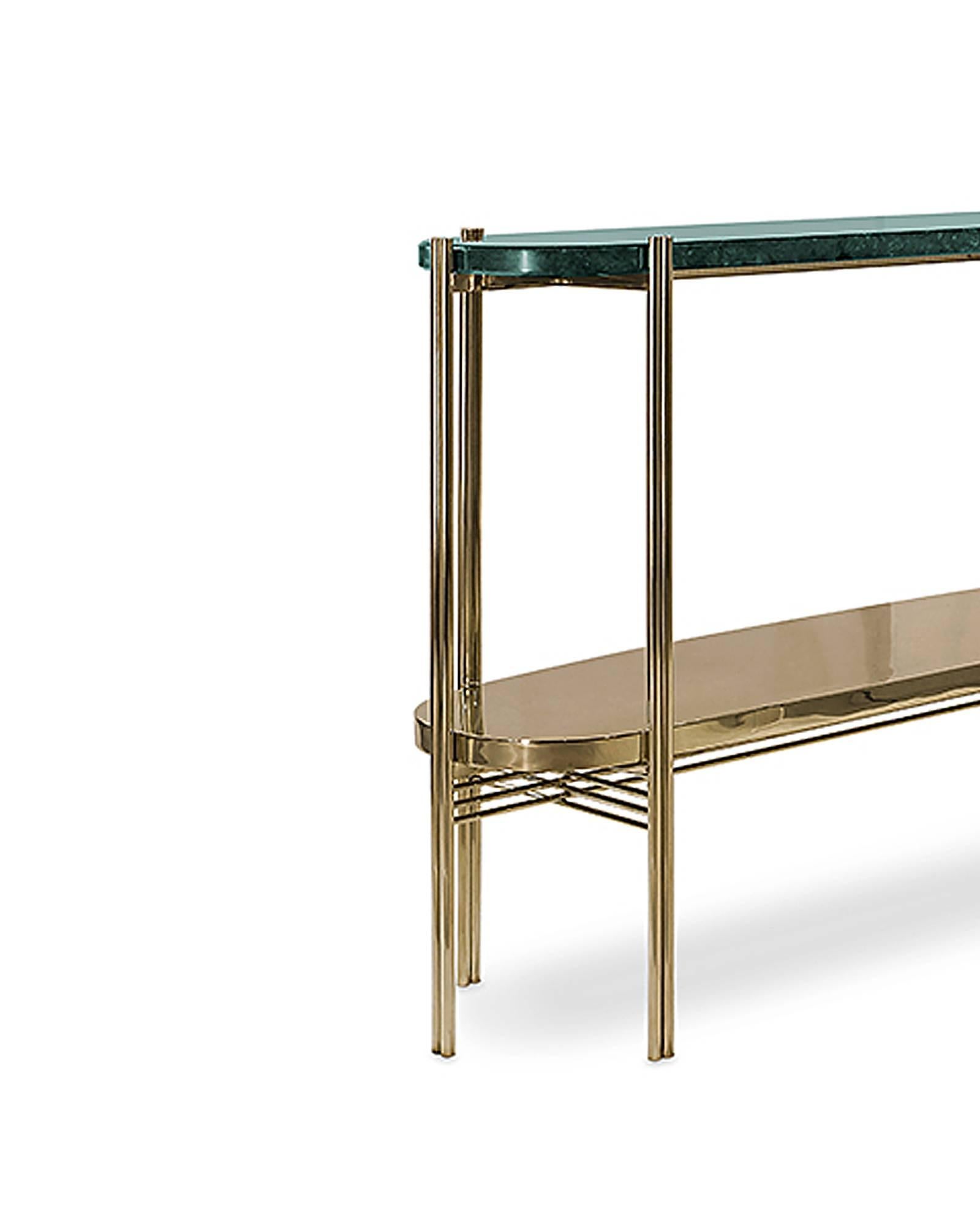 Console en marbre vert avec structure en laiton poli Excellent état - En vente à Paris, FR