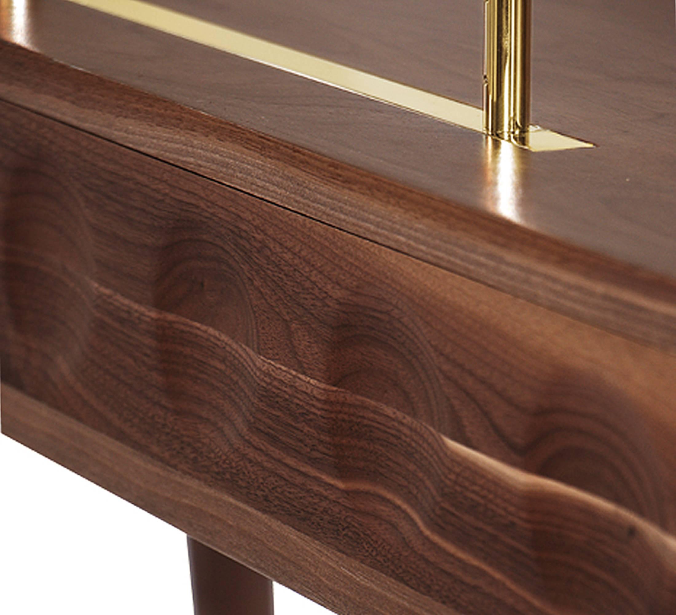 Polished Golden Drawers Desk Walnut Wood For Sale