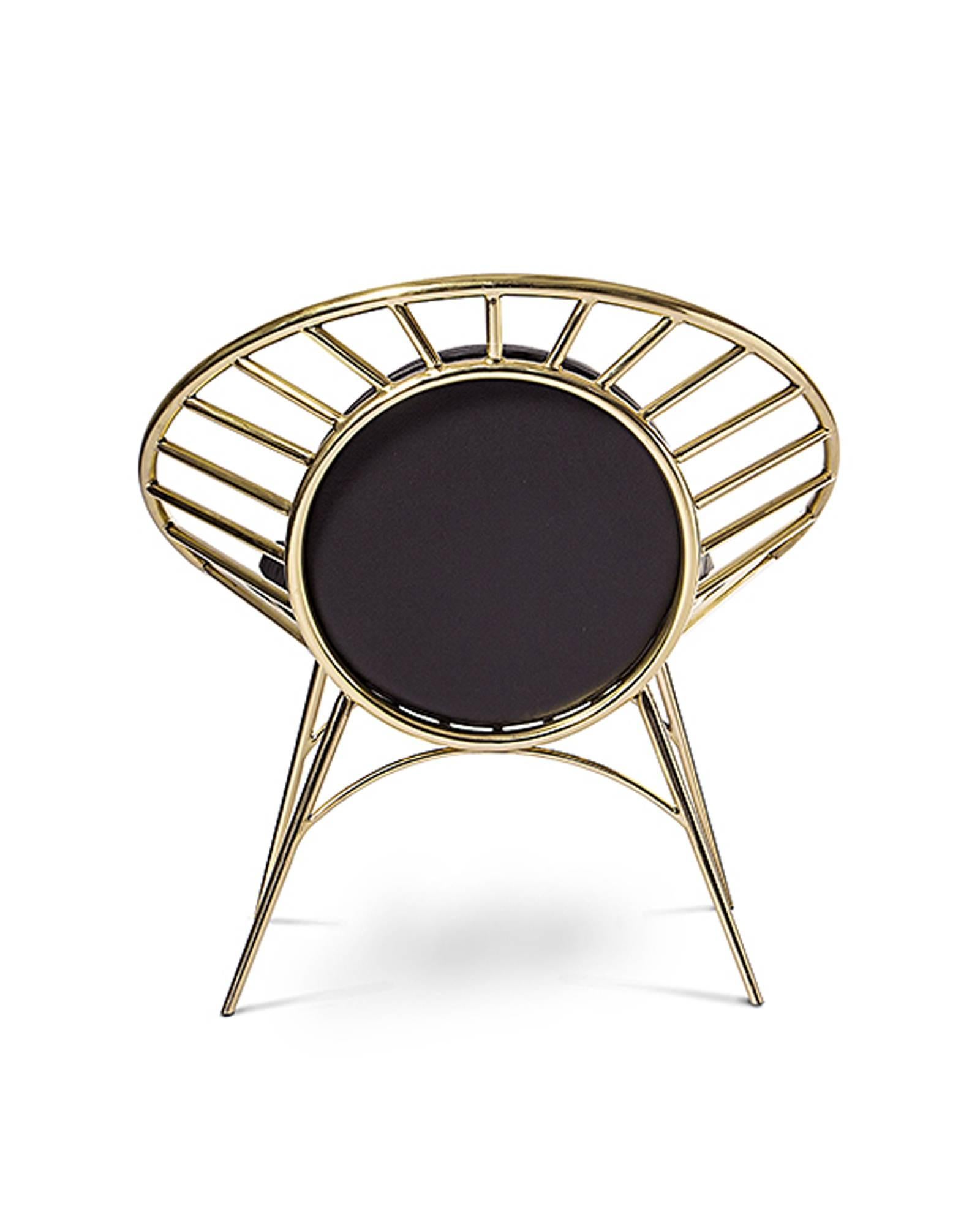 Hand-Crafted Cosmo Chair with Tubular Brass Structure and Leather Cushions For Sale