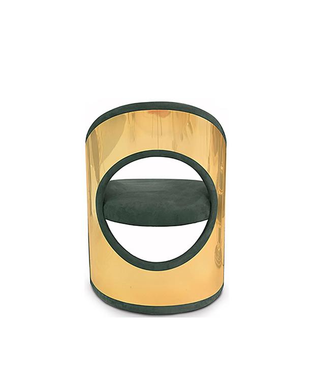 Brad Chair Polished Brass Back and Velvet Upholstery Fabric For Sale at