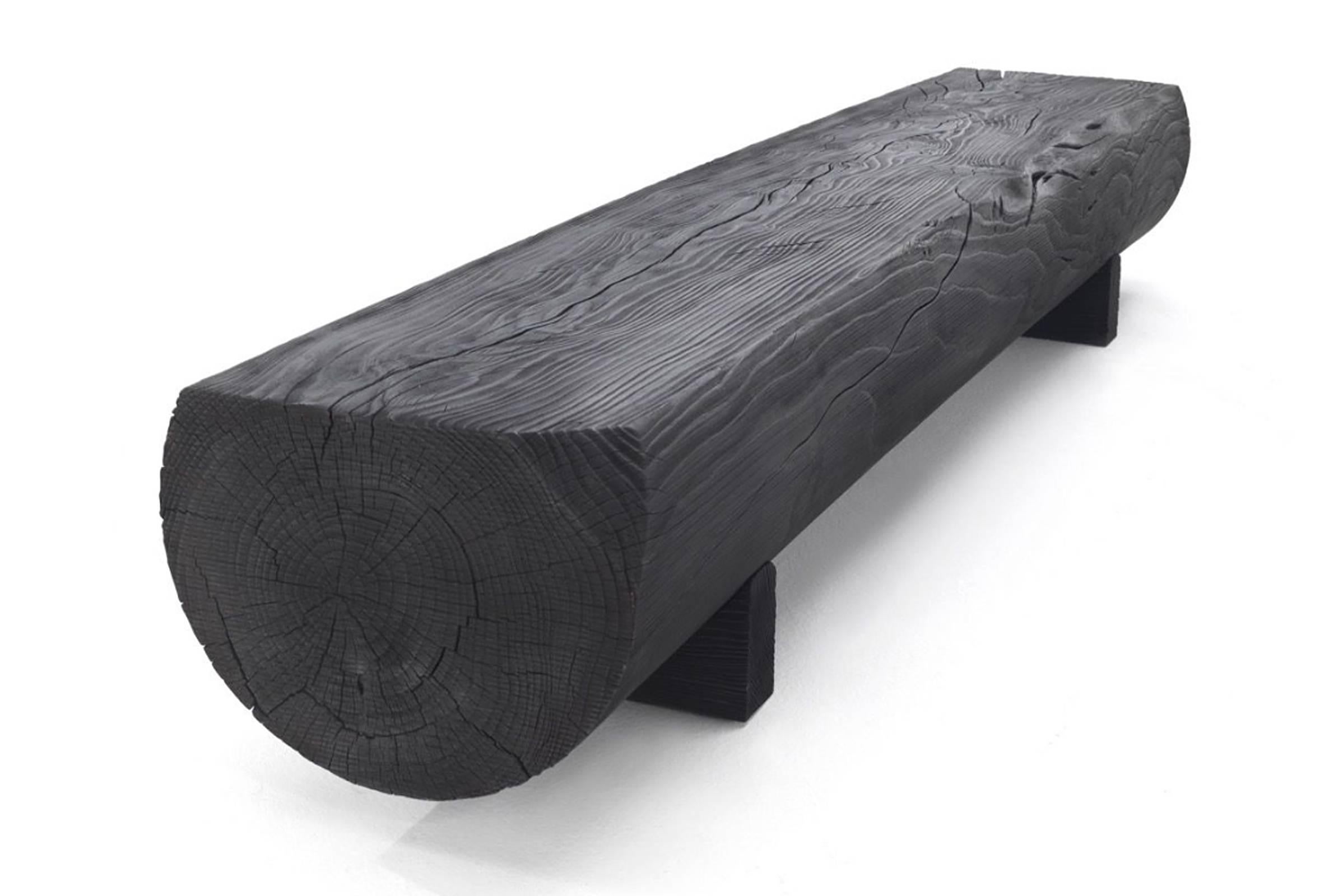 burnt wood bench