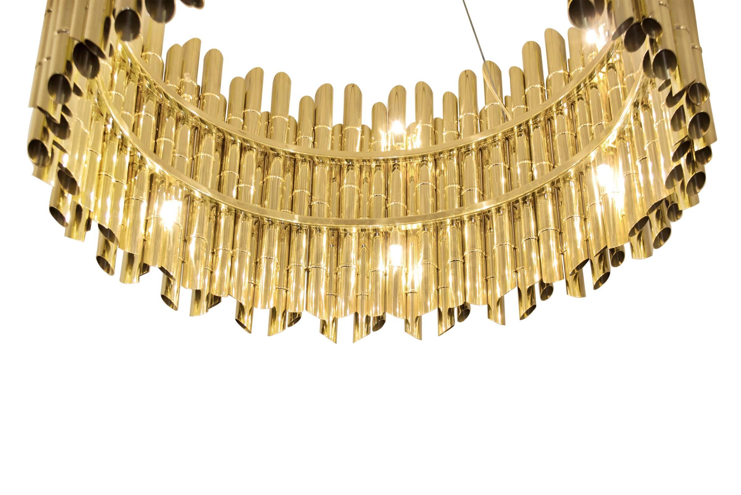 Portuguese Bamboo Suspension in Glossy Brass For Sale