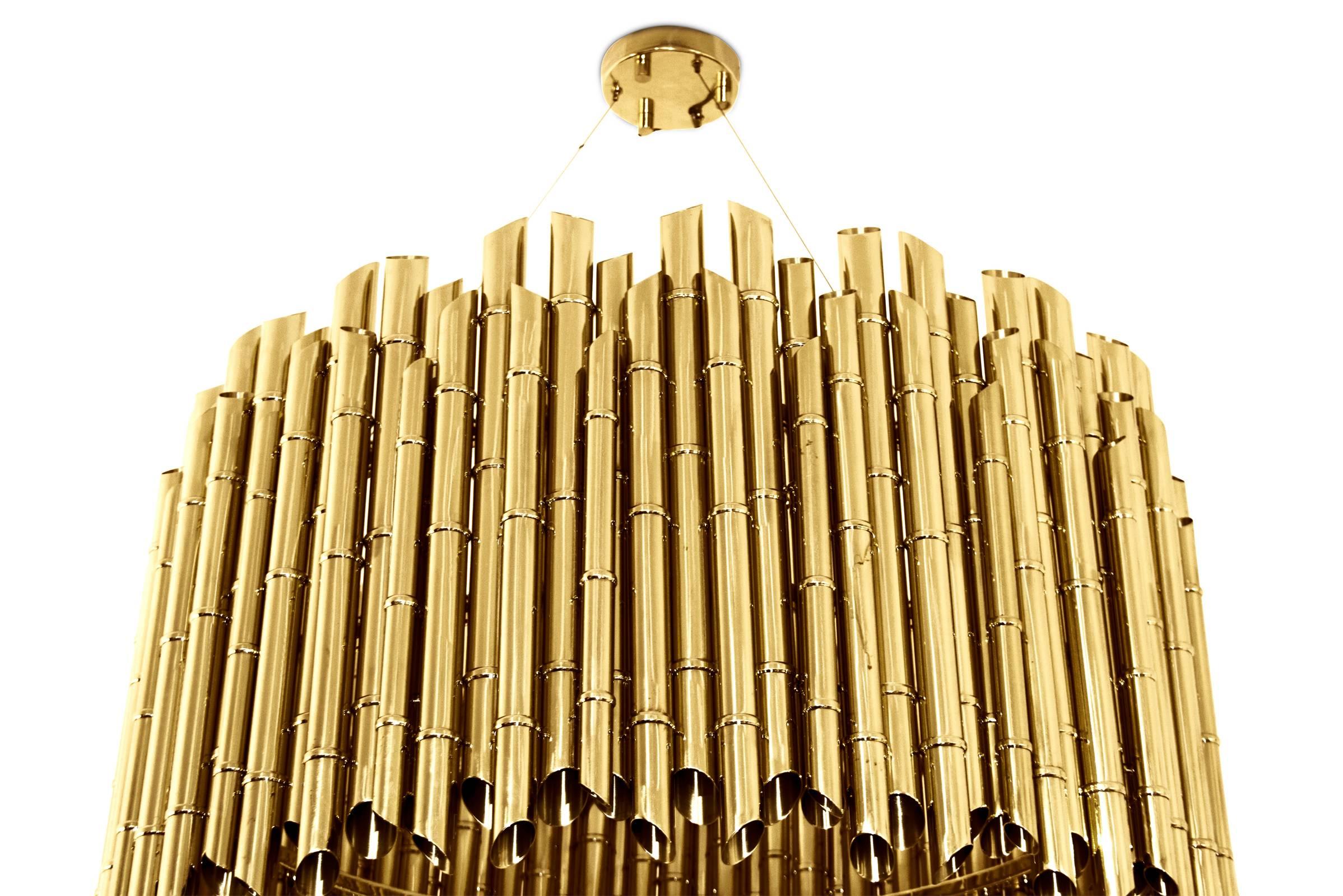 Polished Bamboo Suspension in Glossy Brass For Sale