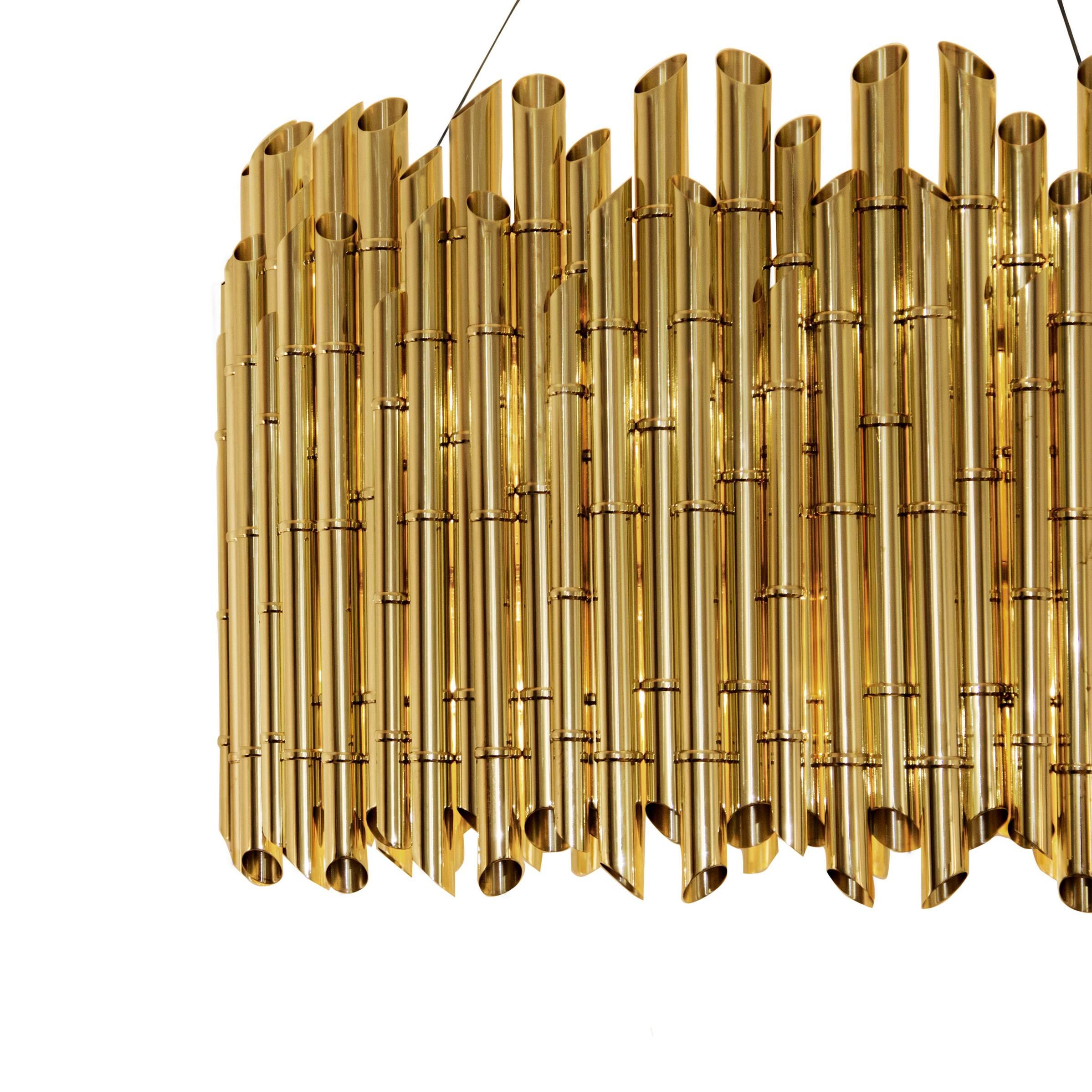 Bamboo Suspension in Glossy Brass In Excellent Condition For Sale In Paris, FR