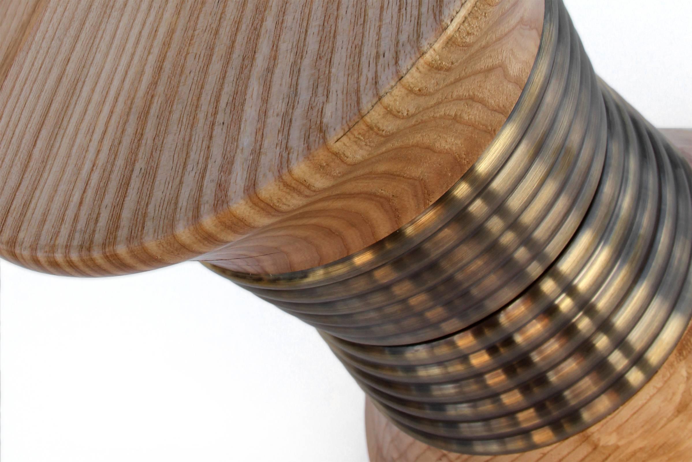 Portuguese Ring Stool in Tilia Wood and Brushed Brass Rings For Sale