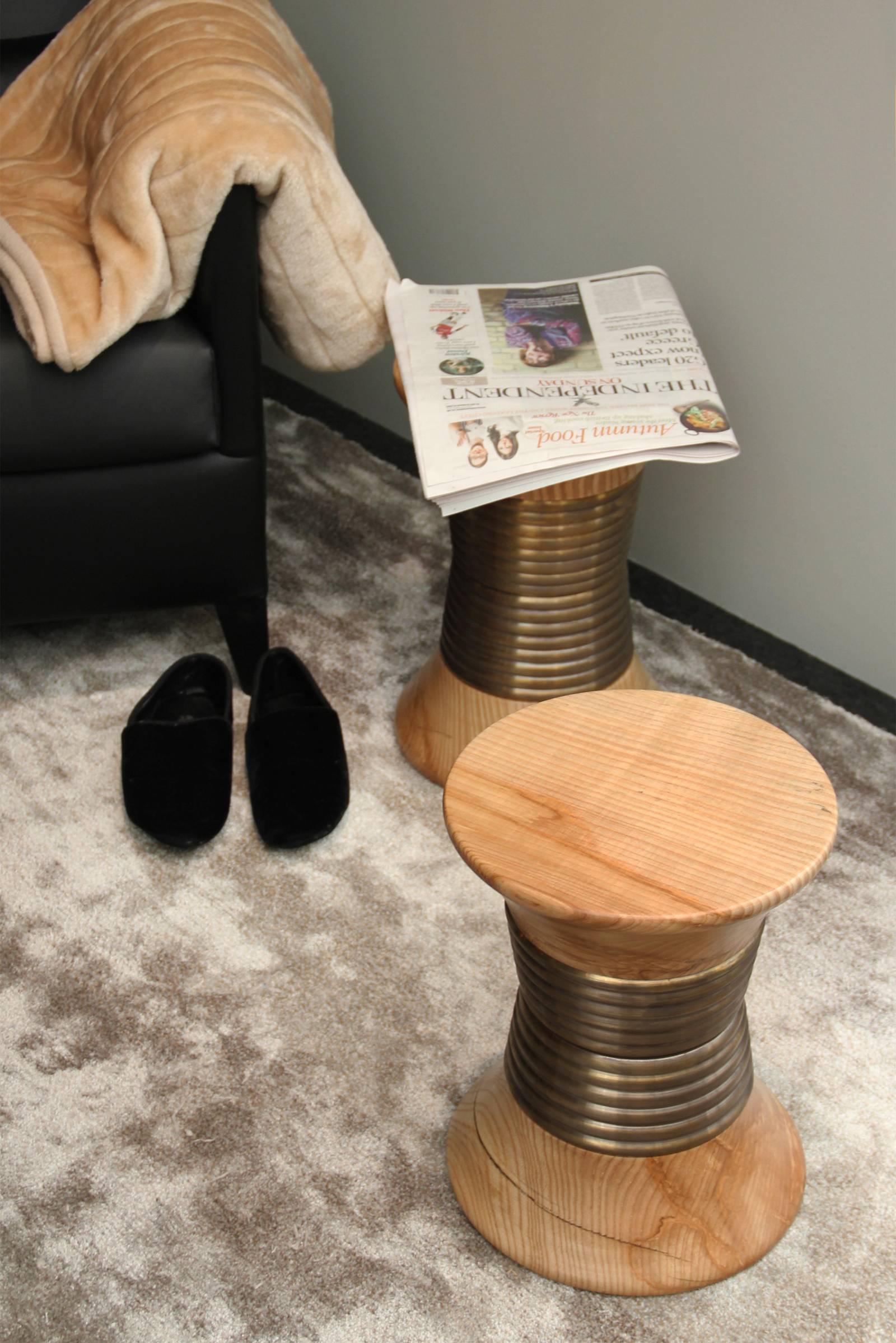 Ring Stool in Tilia Wood and Brushed Brass Rings For Sale 1